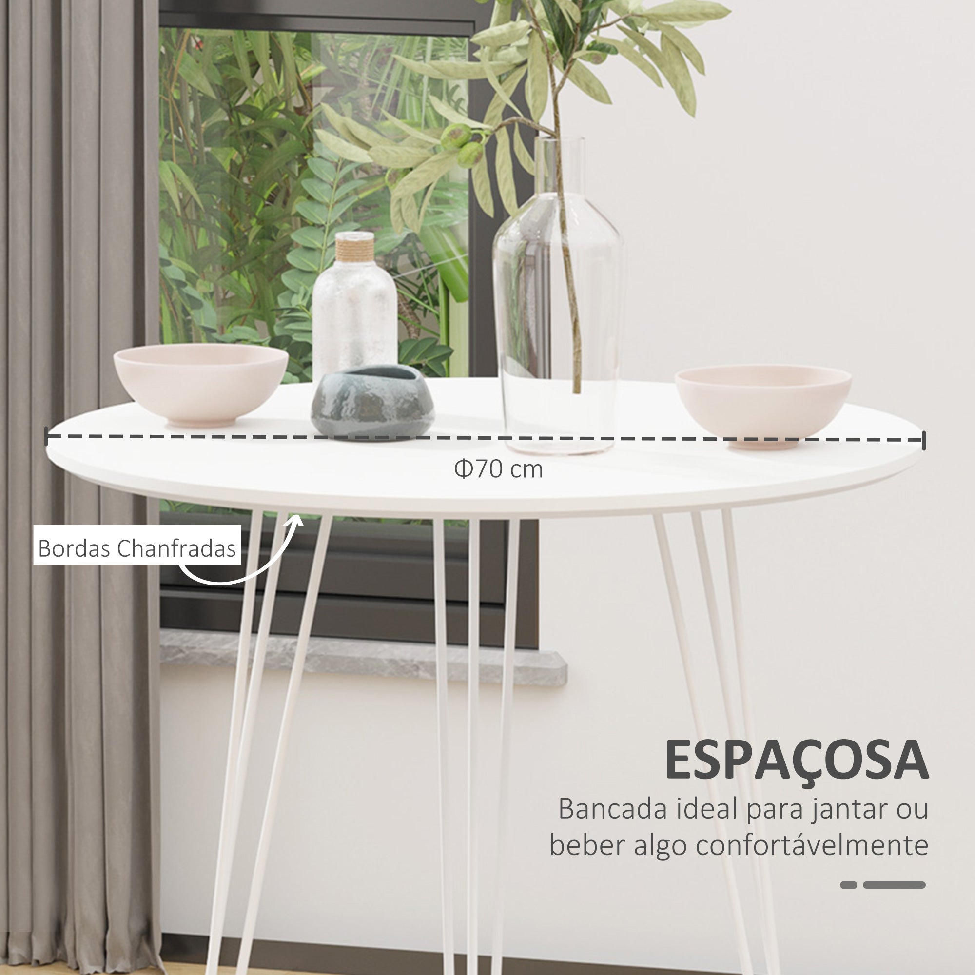 Mesa de Sala de Jantar Redonda Branca Ø70x75cm - Estilo Moderno