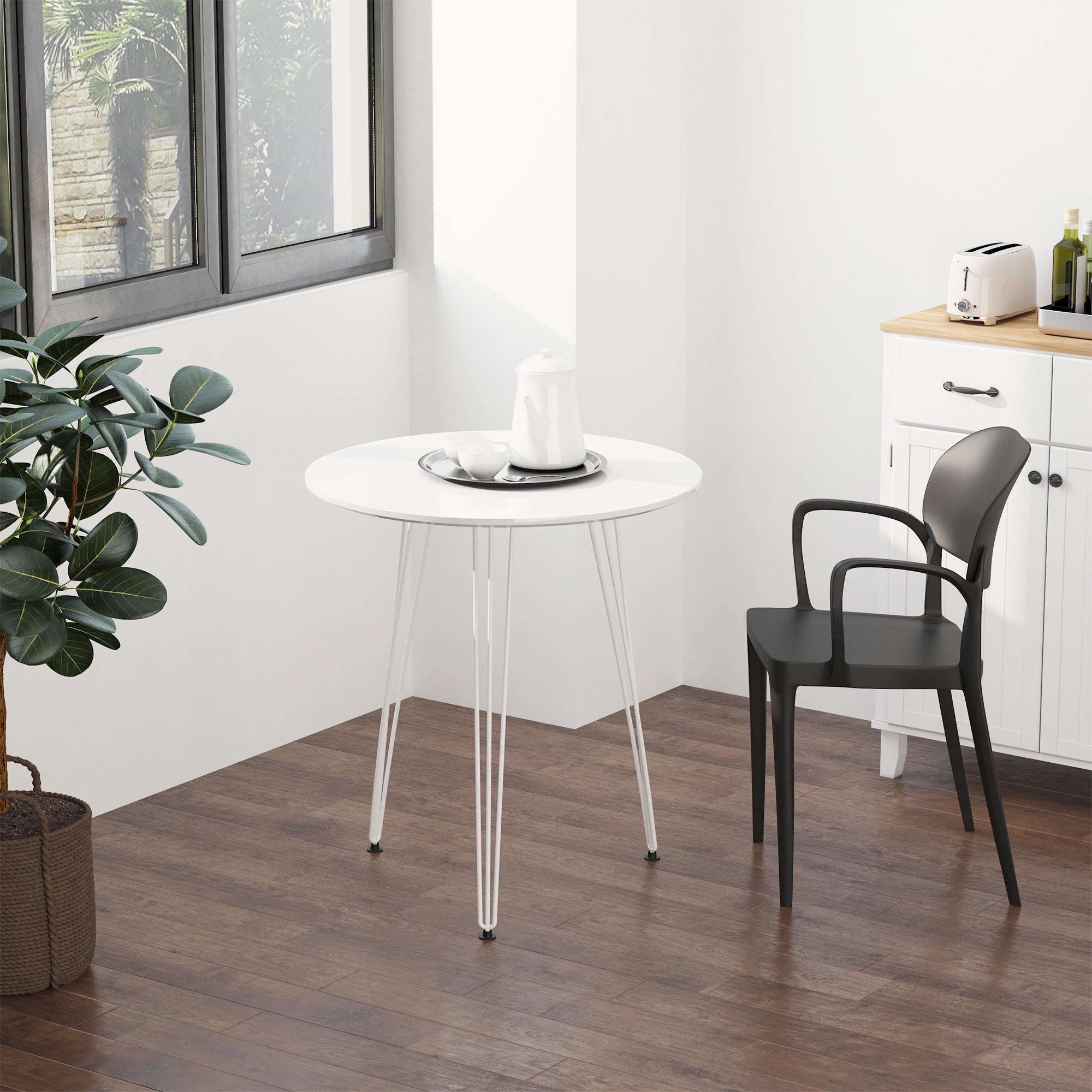 Mesa de Sala de Jantar Redonda Branca Ø70x75cm - Estilo Moderno