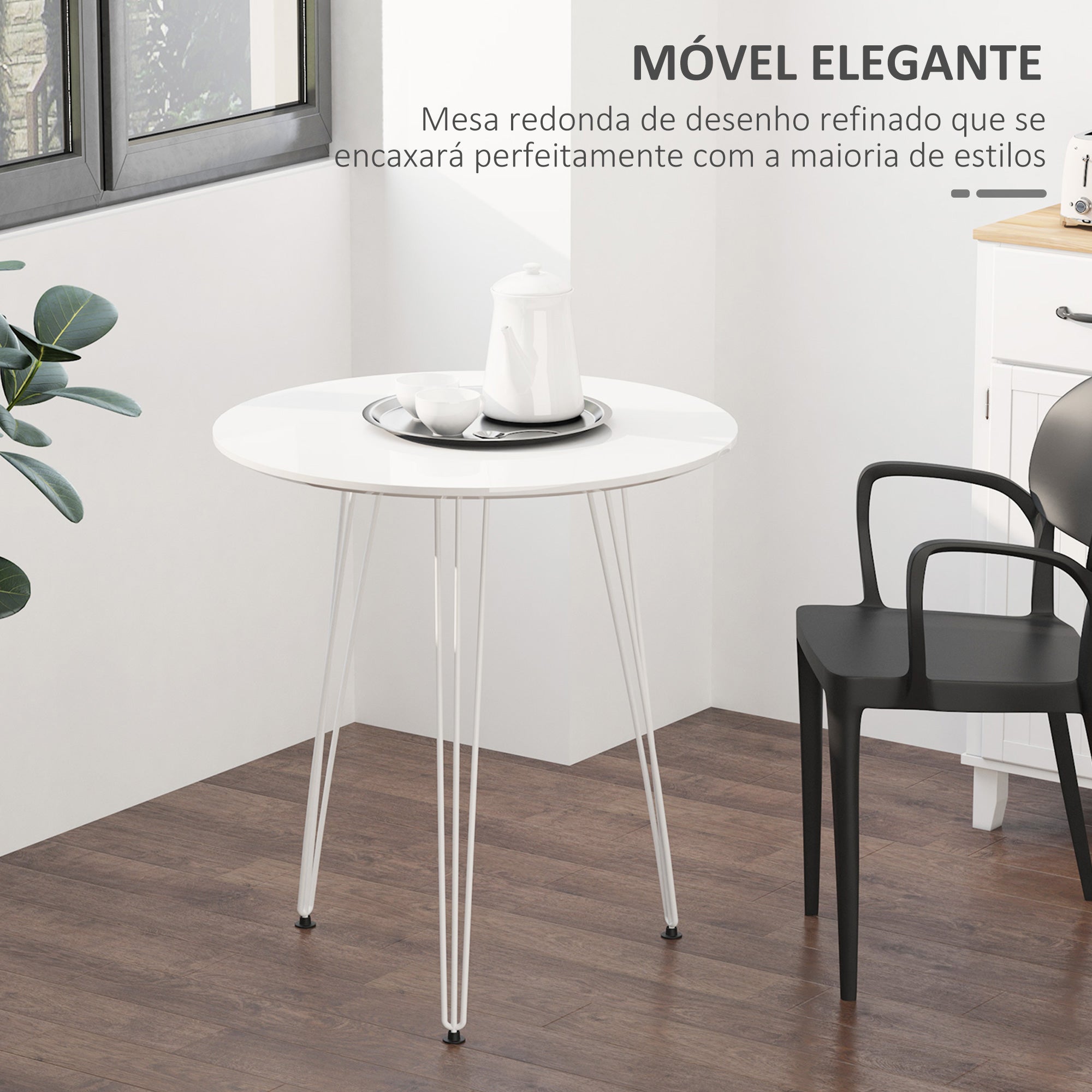 Mesa de Sala de Jantar Redonda Branca Ø70x75cm - Estilo Moderno