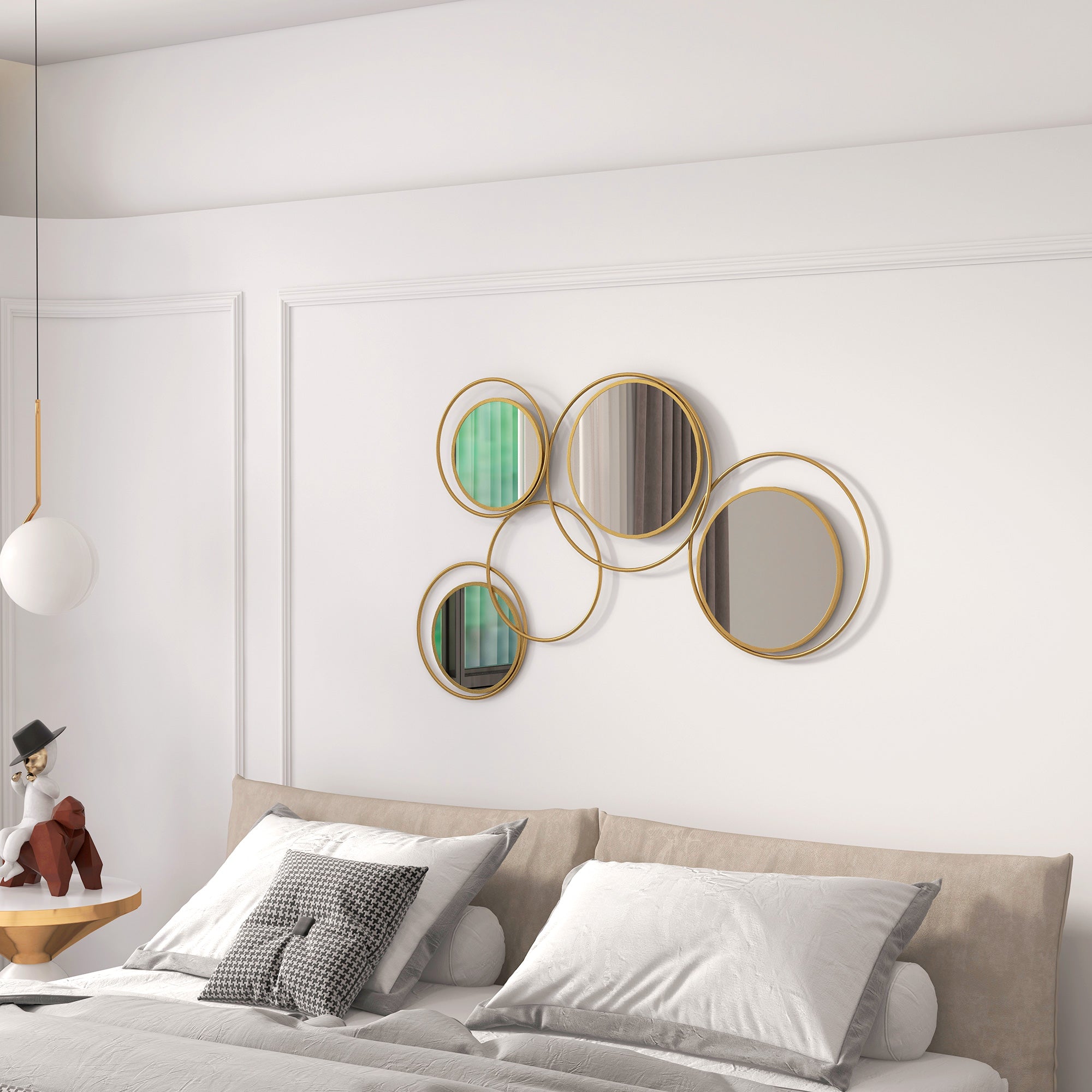 Espelho Decorativo de Parede 3D com 4 Espelhos Redondos - 110x68 cm - Cor Ouro