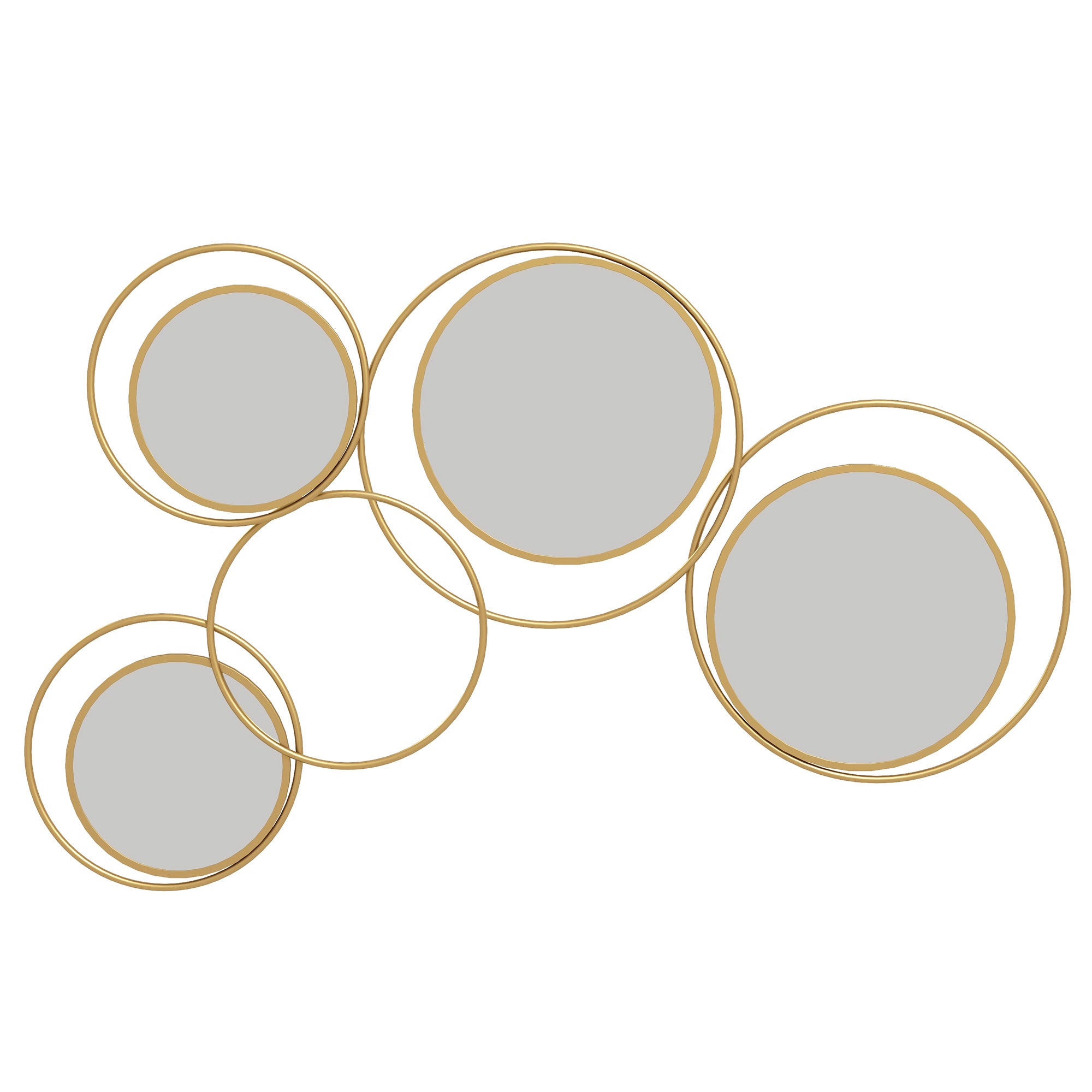 Espelho Decorativo de Parede 3D com 4 Espelhos Redondos - 110x68 cm - Cor Ouro