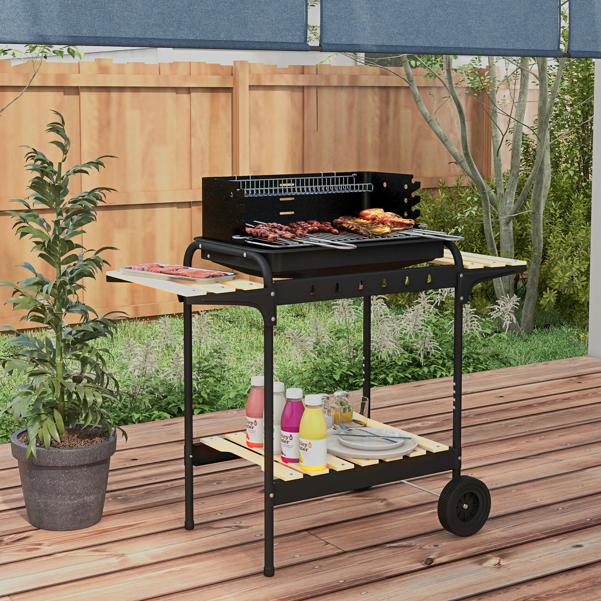 Barbecue a Carvão Portátil com Grelha Ajustável 103x47x95 cm - Preto