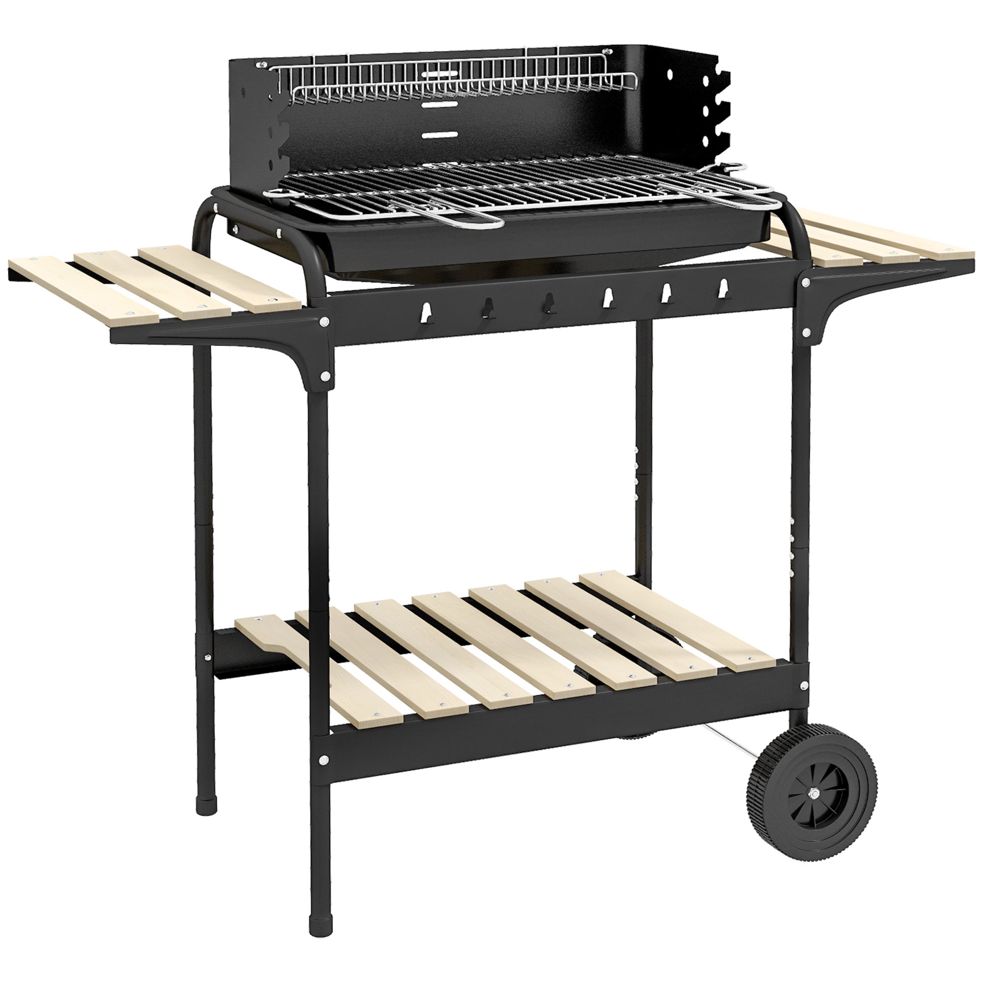 Barbecue a Carvão Portátil com Grelha Ajustável 103x47x95 cm - Preto