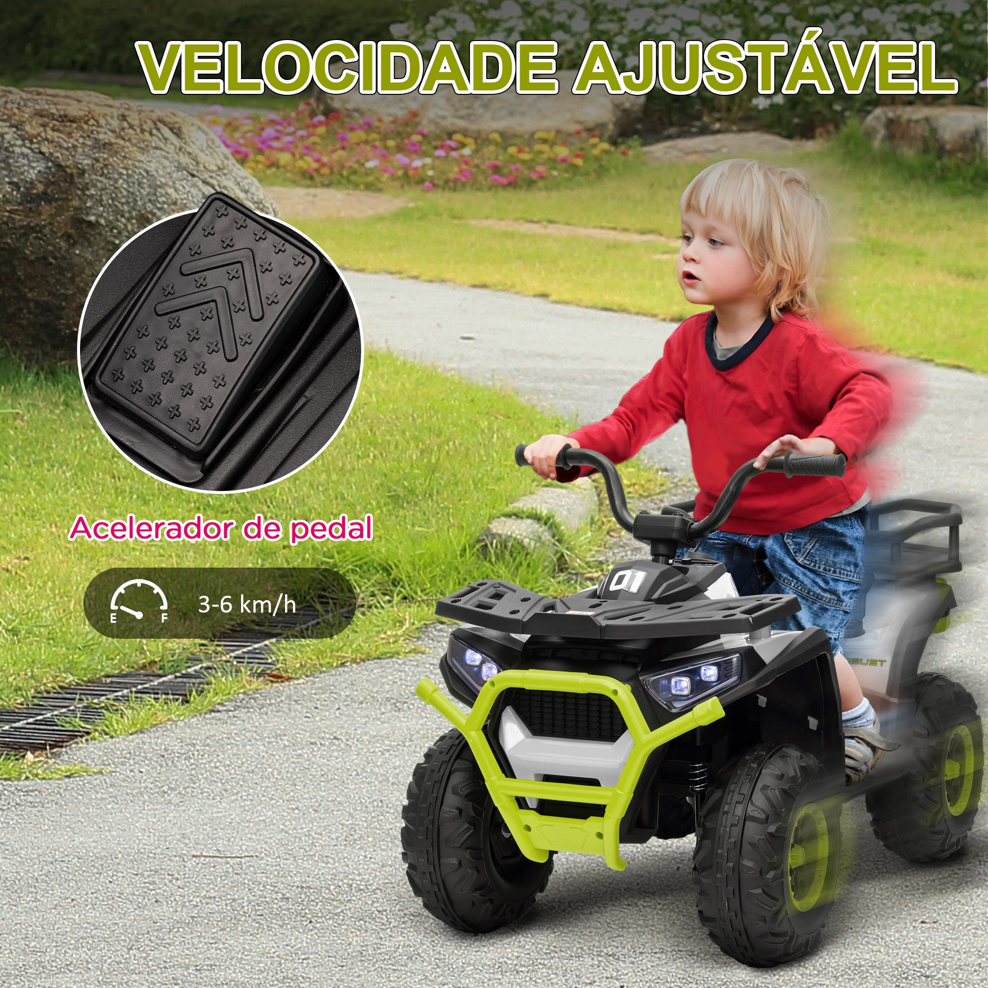 Quadriciclo Elétrico Infantil Verde 88x50x57,5 cm