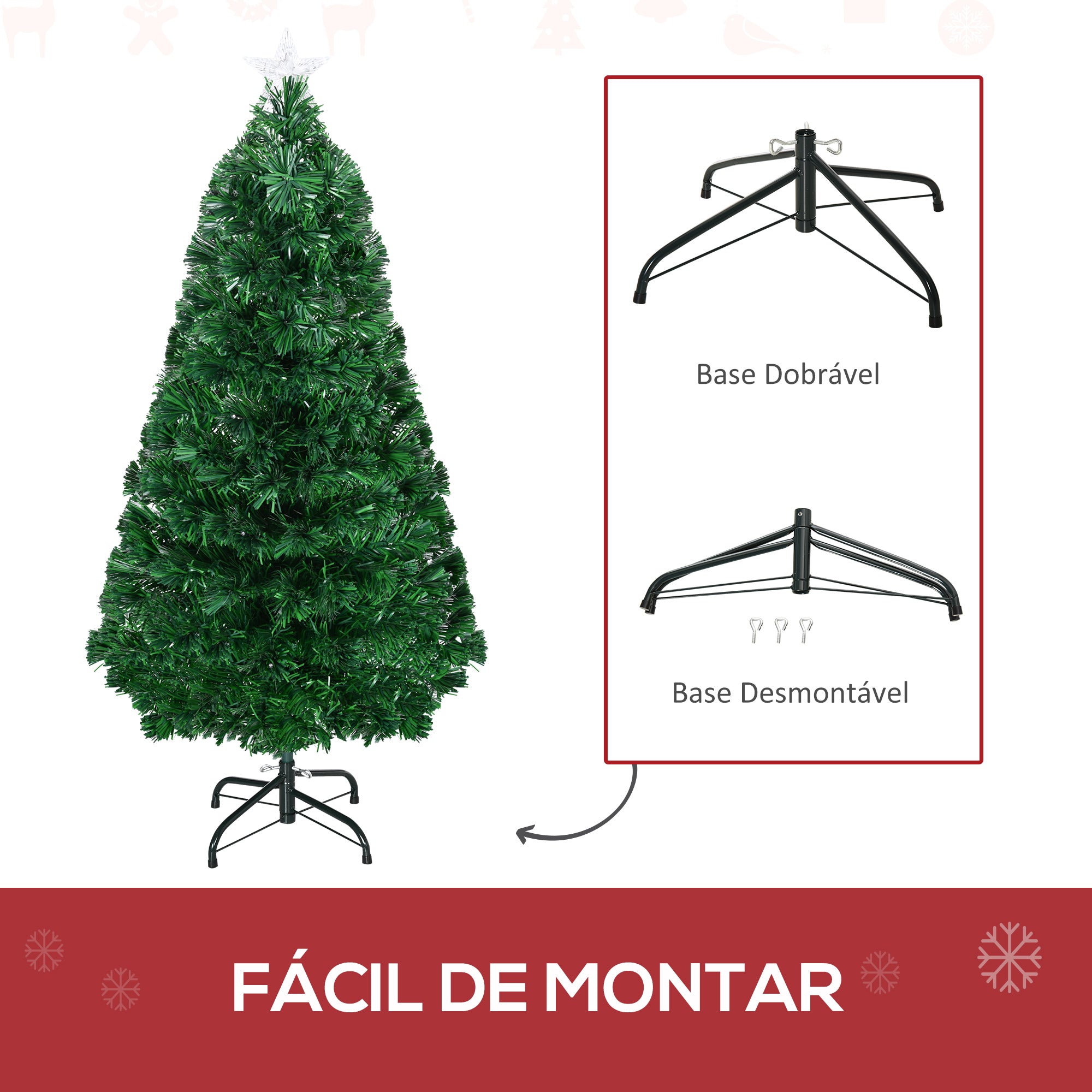 Árvore de Natal Artificial 90cm Verde com 12 Luzes LED e 90 Ramos PVC