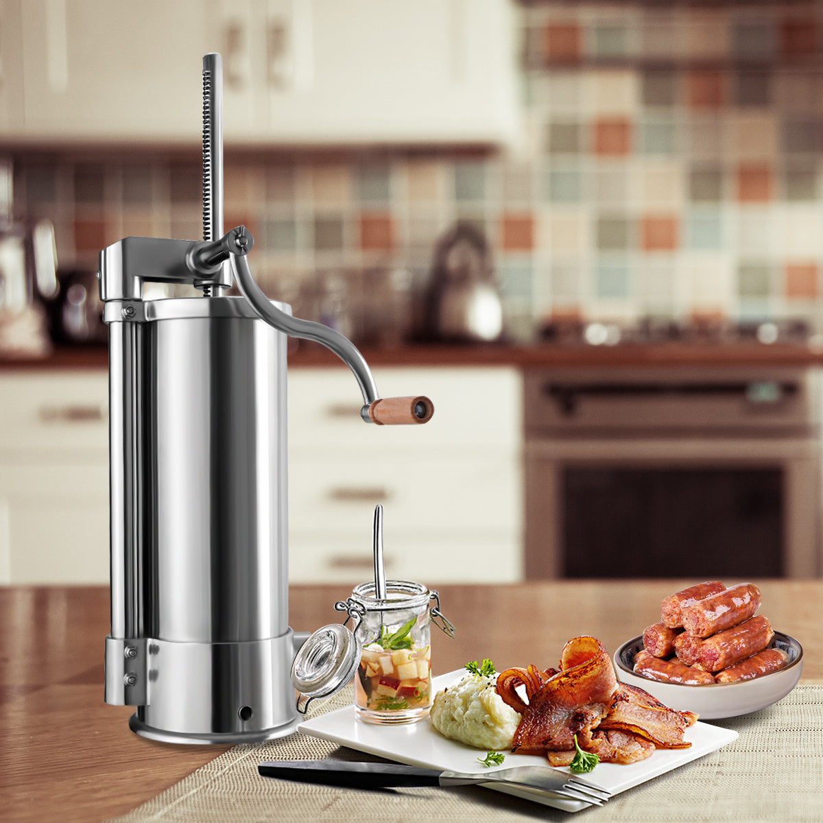 Máquina de Enchimento de Salsichas 5kg - Embutidora de Salsichas com 6 Tubos de Enchimento em Aço