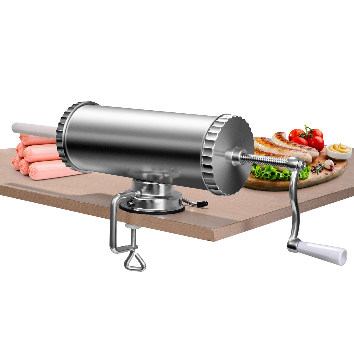 Embutidora de Salchichas Manual em Alumínio com Ventosa de Fixação e 3 Tubos de Diferentes Espessuras - 2,5kg