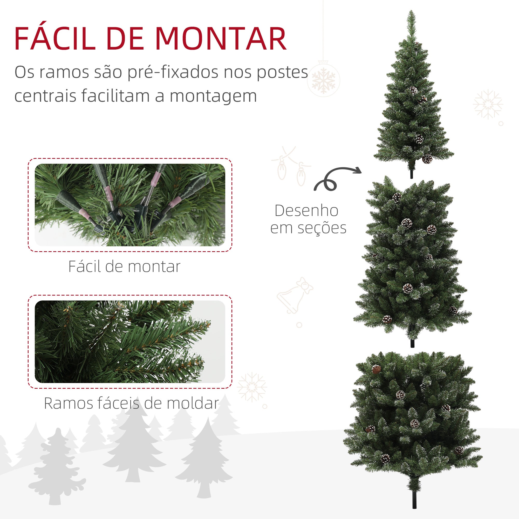 Árvore de Natal Artificial – 225 cm – Verde – Plástico