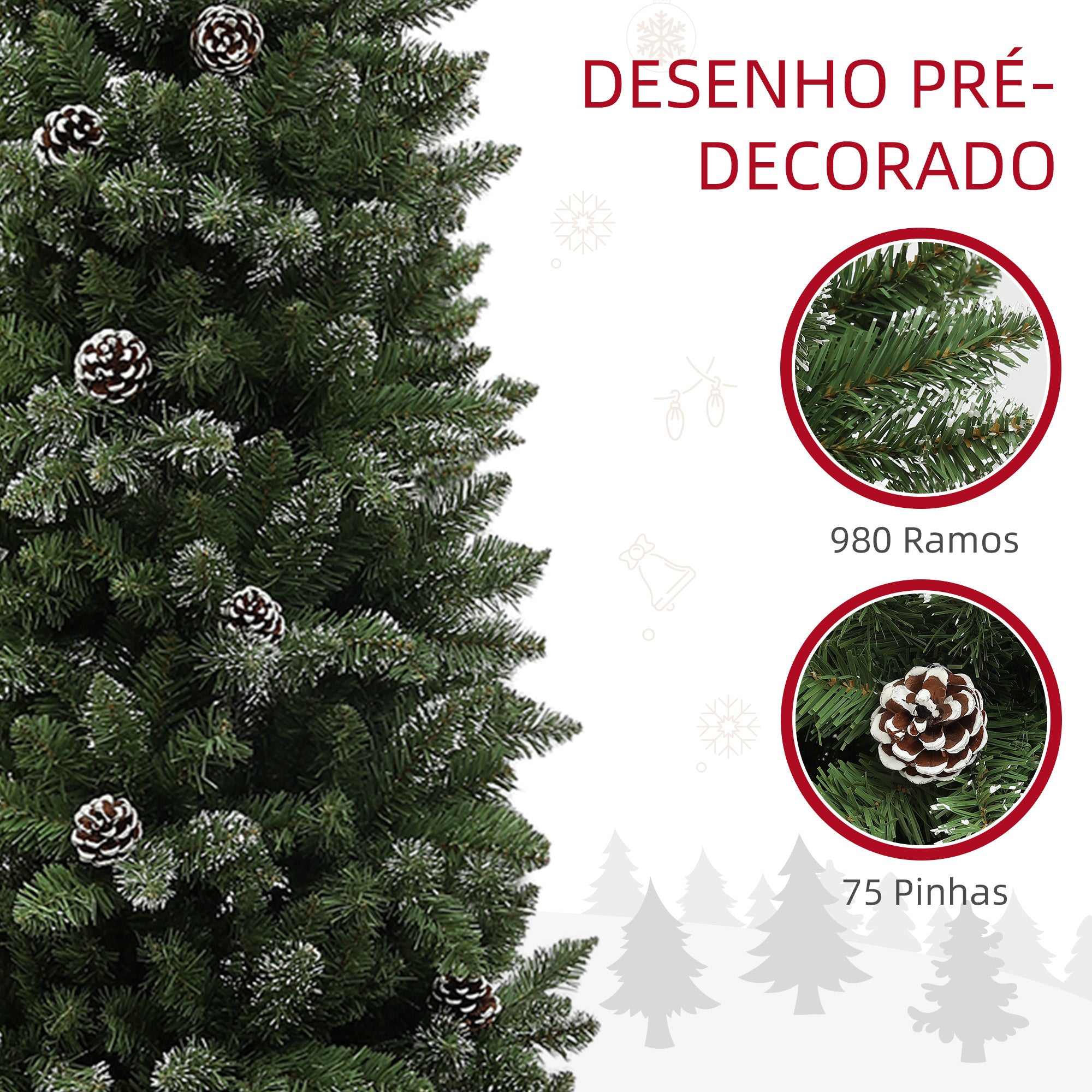 Árvore de Natal Artificial – 225 cm – Verde – Plástico