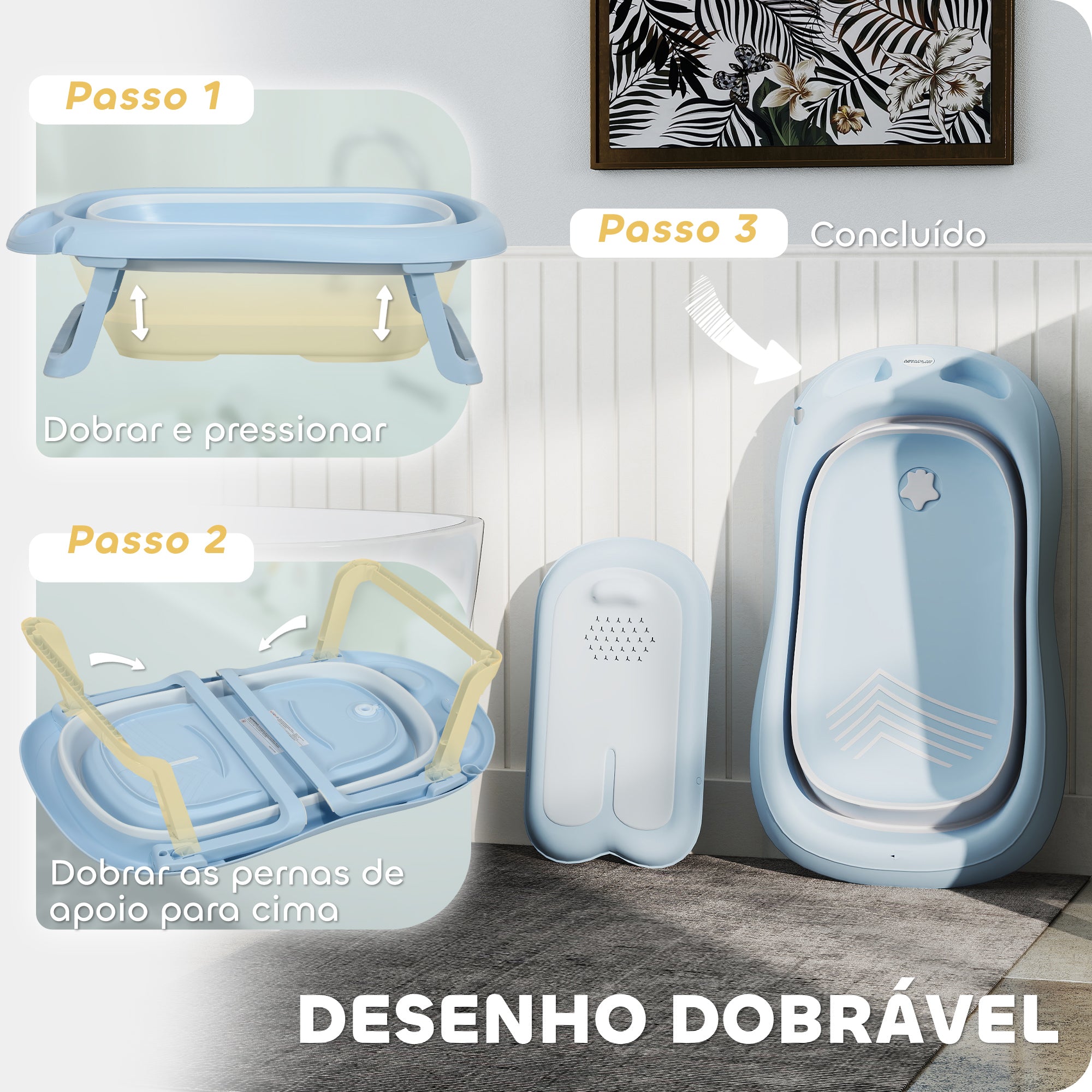 Banheira Dobrável para Bebé 83x48x23,5 cm - Azul Claro