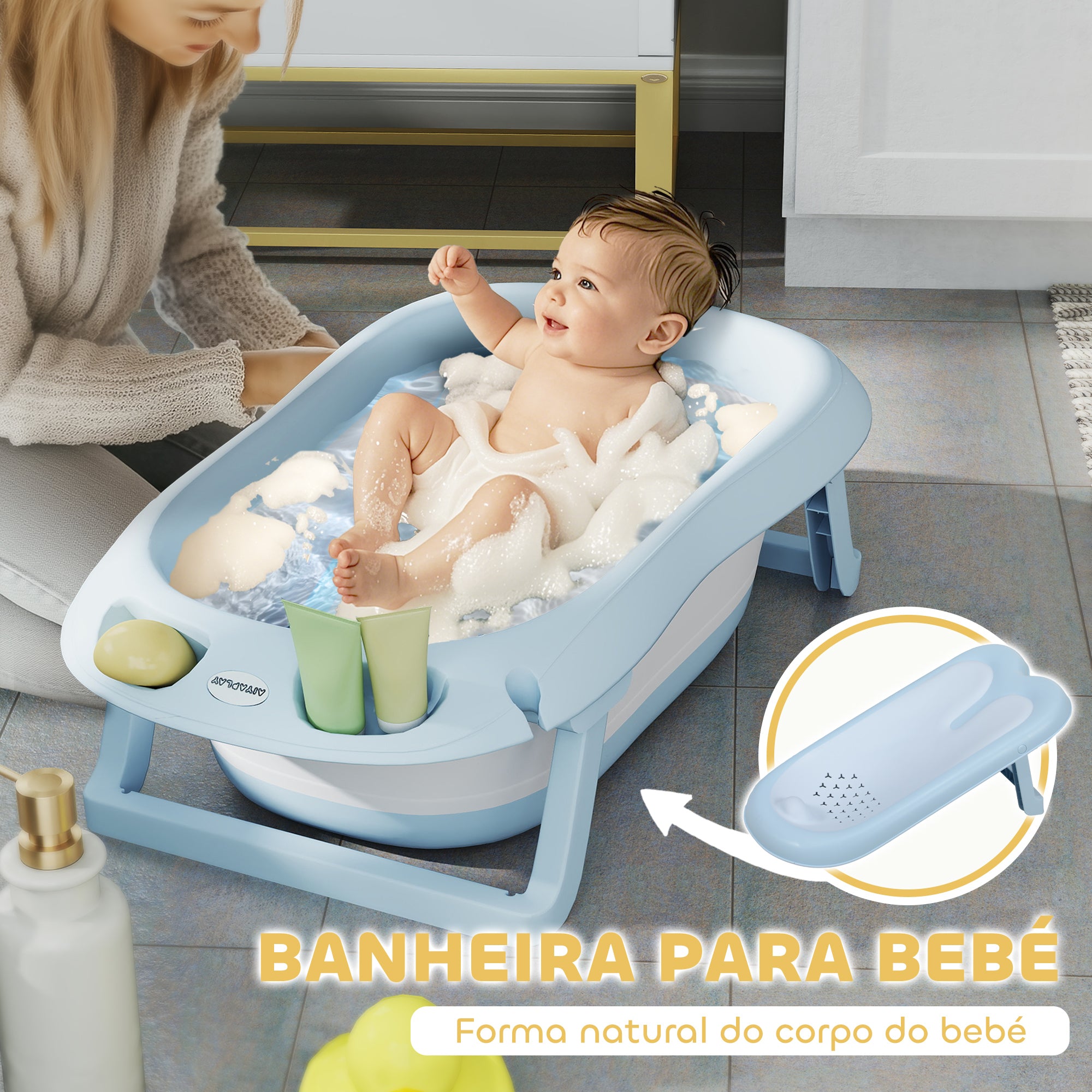 Banheira Dobrável para Bebé 83x48x23,5 cm - Azul Claro