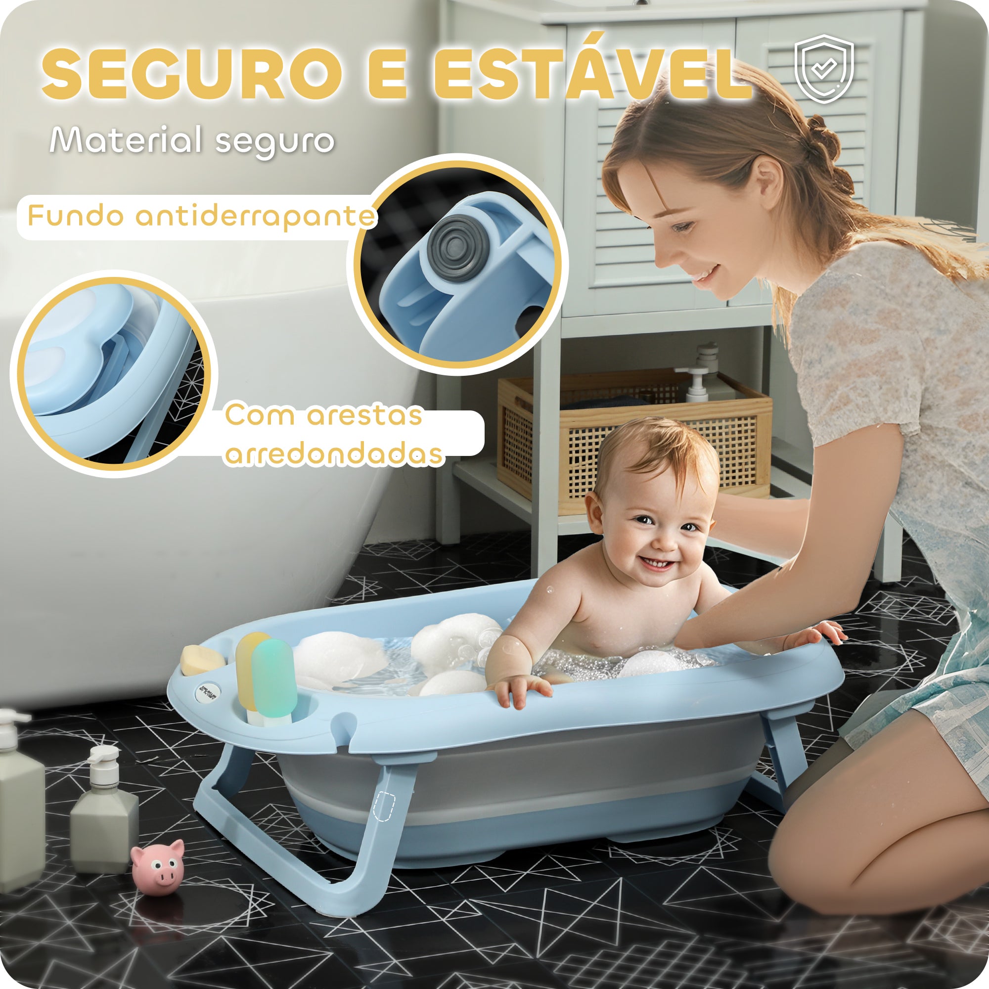 Banheira Dobrável para Bebé 83x48x23,5 cm - Azul Claro