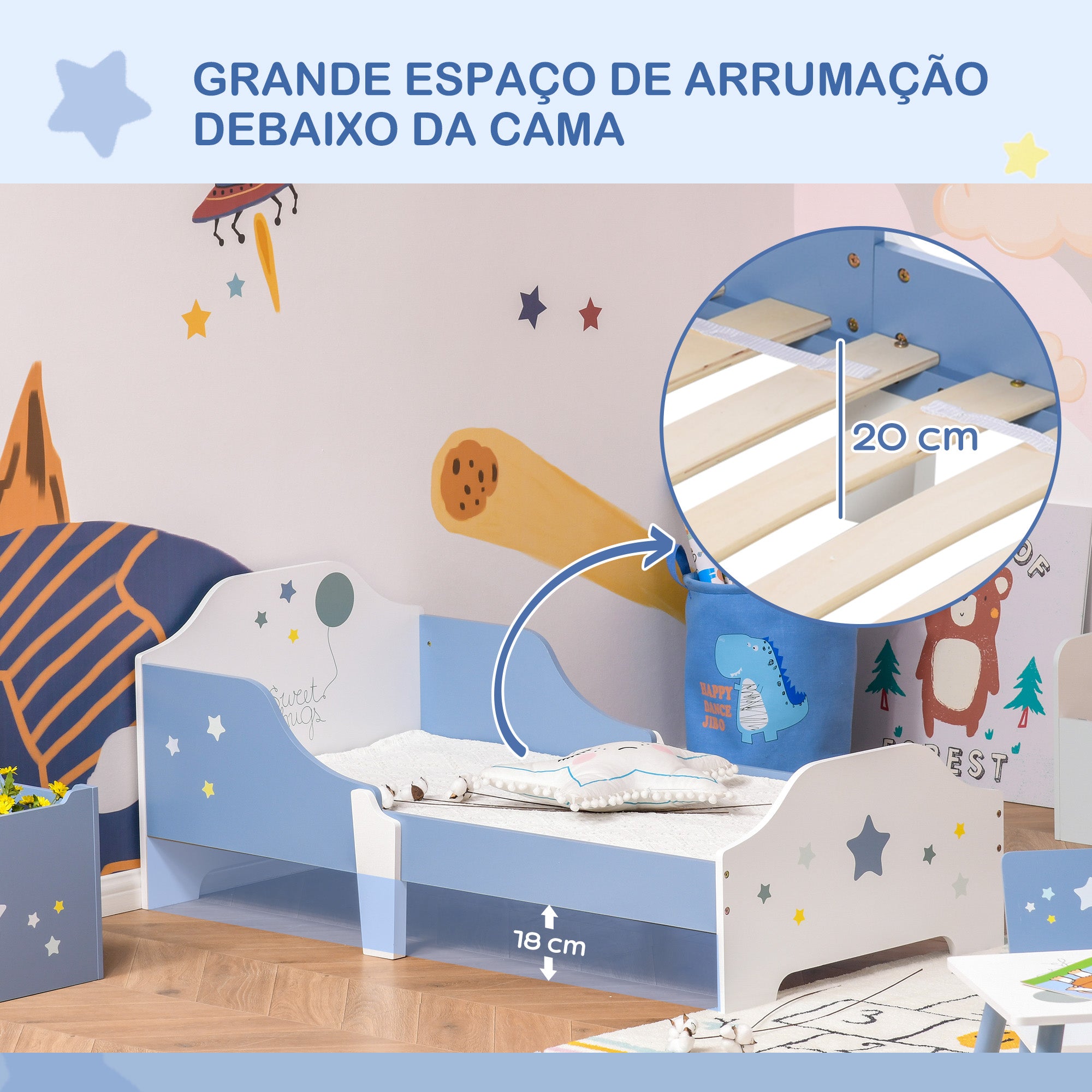 Cama Infantil – 143x74x59 cm – Azul – MDF e Contraplacado de Choupo