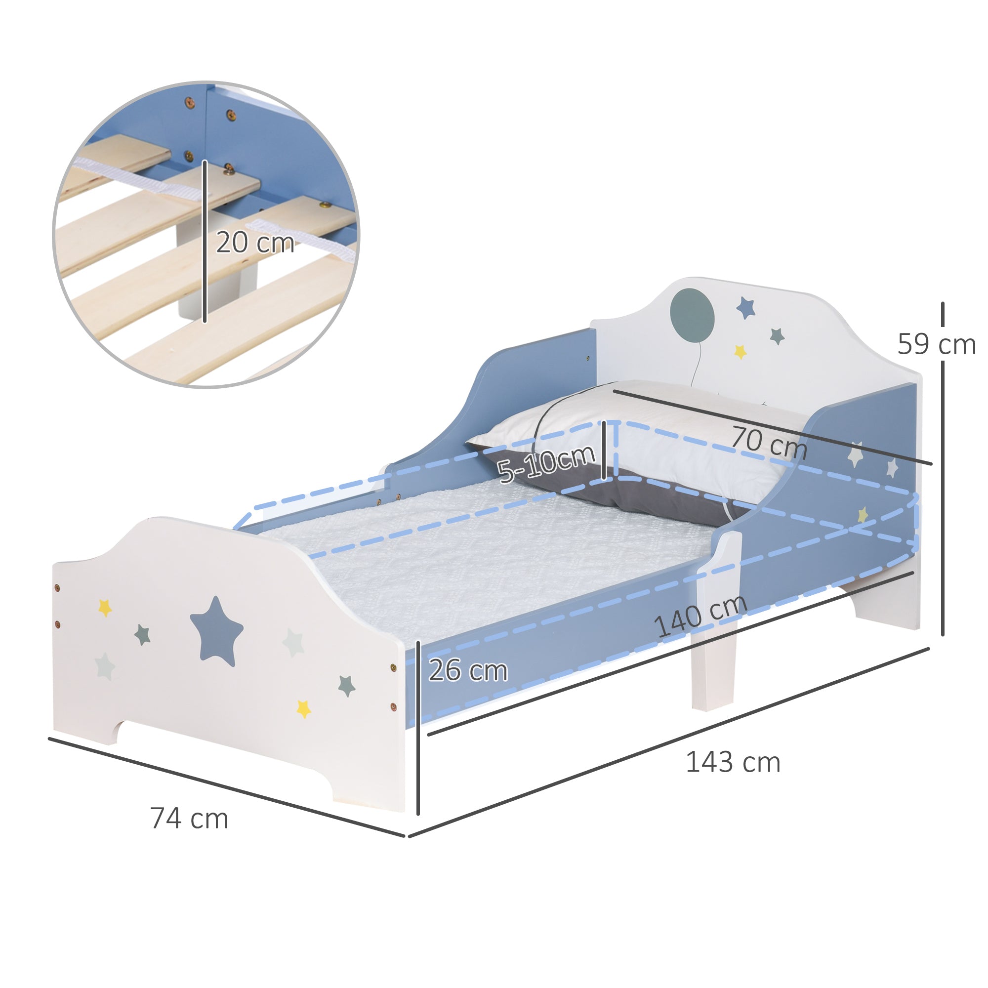 Cama Infantil – 143x74x59 cm – Azul – MDF e Contraplacado de Choupo