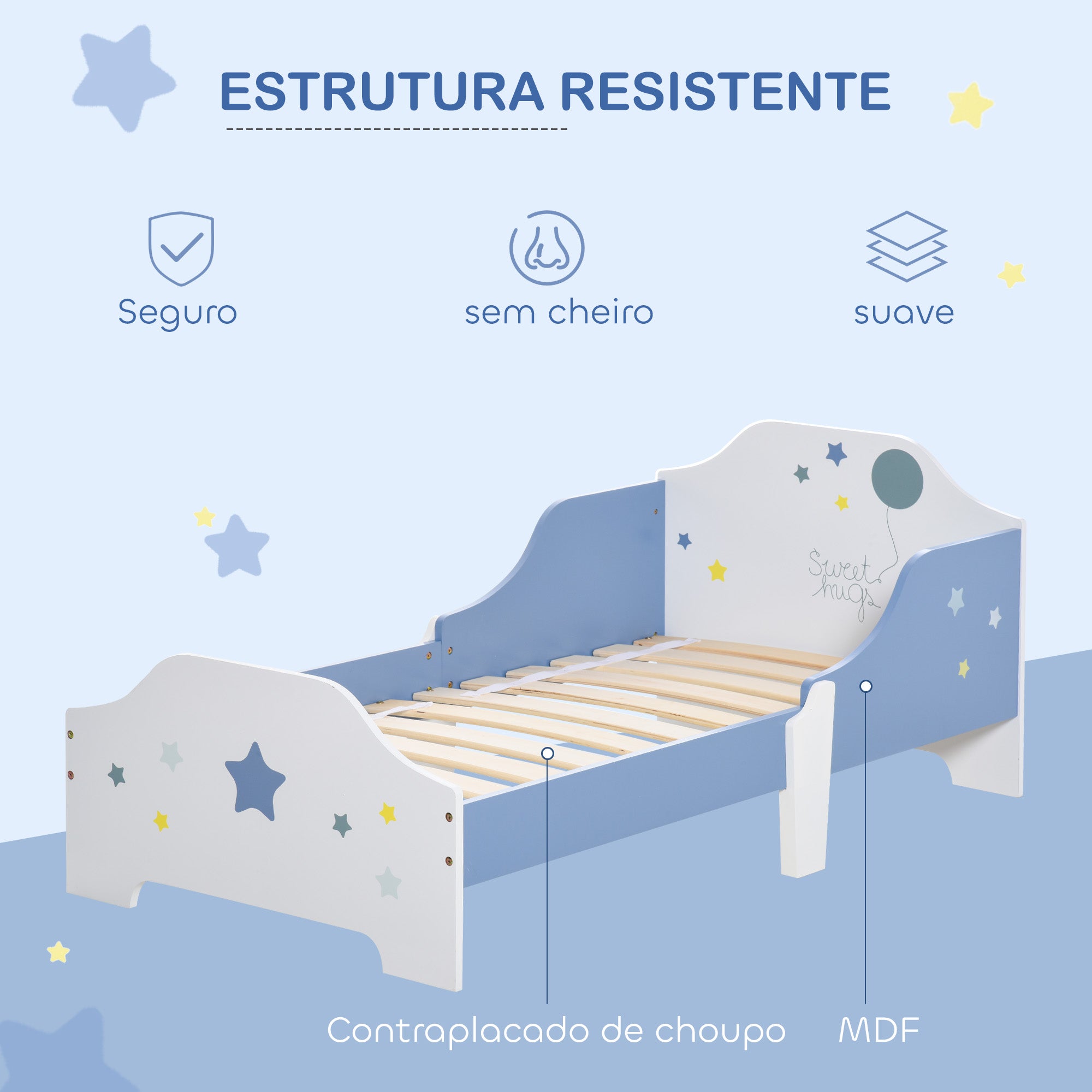 Cama Infantil – 143x74x59 cm – Azul – MDF e Contraplacado de Choupo