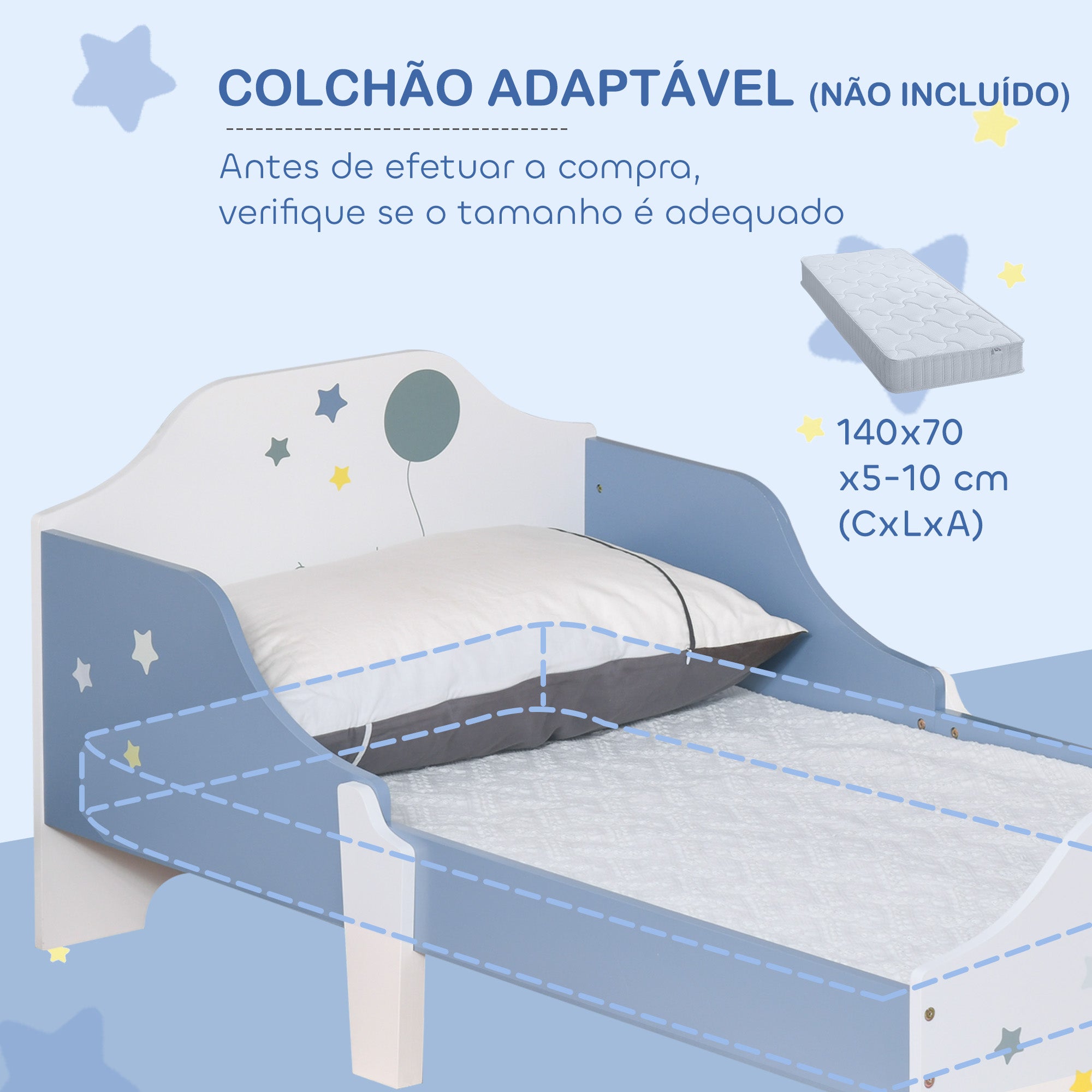 Cama Infantil – 143x74x59 cm – Azul – MDF e Contraplacado de Choupo
