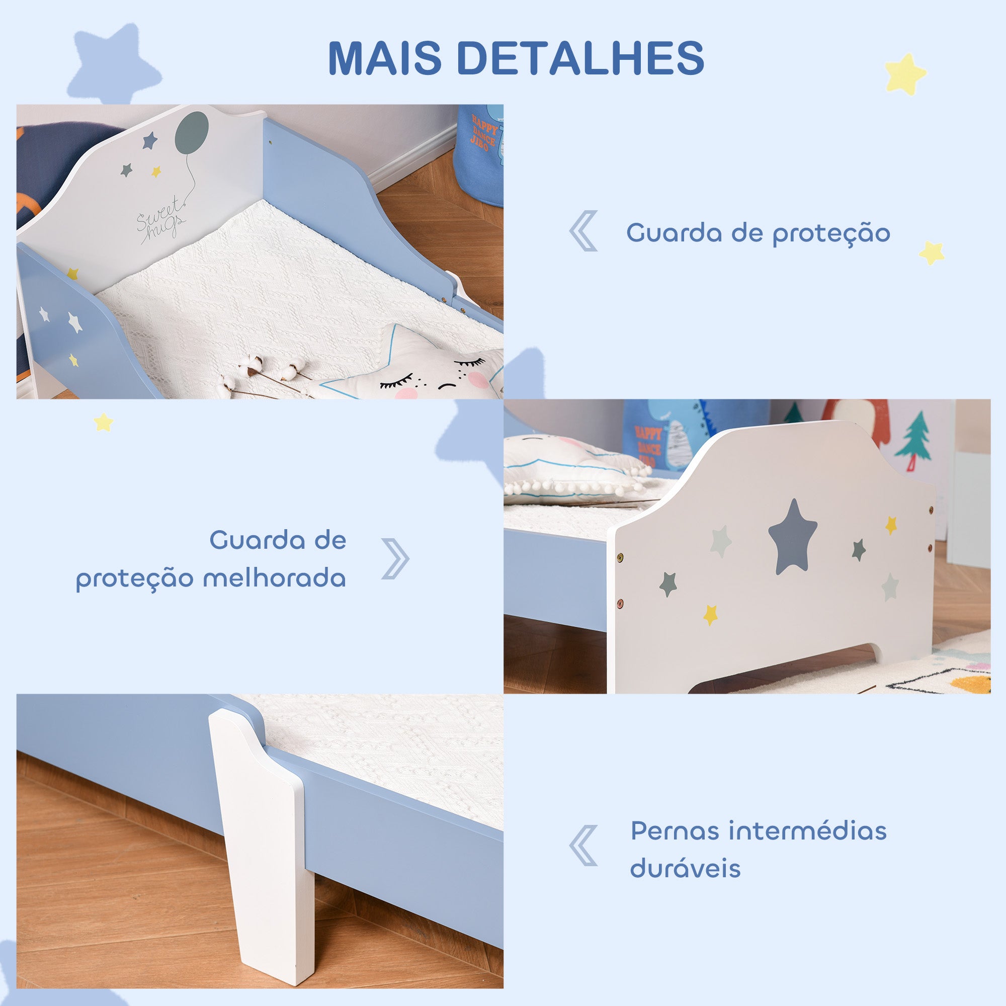 Cama Infantil – 143x74x59 cm – Azul – MDF e Contraplacado de Choupo