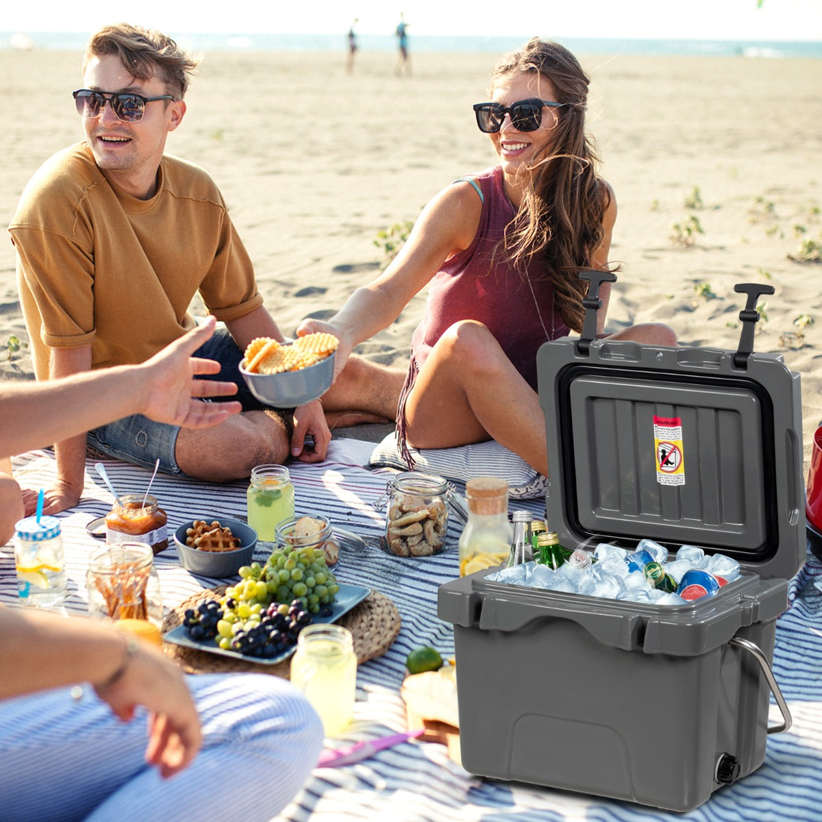 Caixa de Gelo Portátil à Prova de Fugas 15 L para Camping - Cinzento