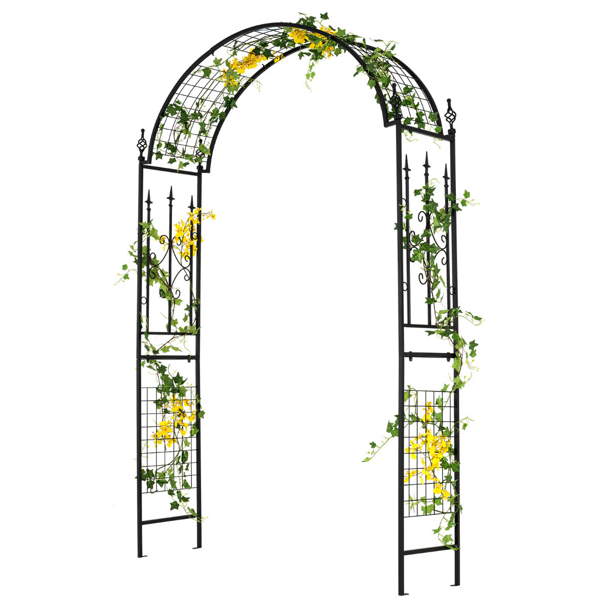 Pérgola de Jardim em Metal com Decorações de Estilo Clássico e Estacas para Plantas Trepadeiras