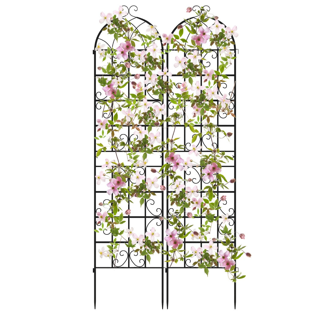 Conjunto de 2 Treliças de Jardim em Metal 220x50cm - Treliça Decorativa para Plantas Trepadeiras, Flores e Vegetais em Aço Inoxidável Preto