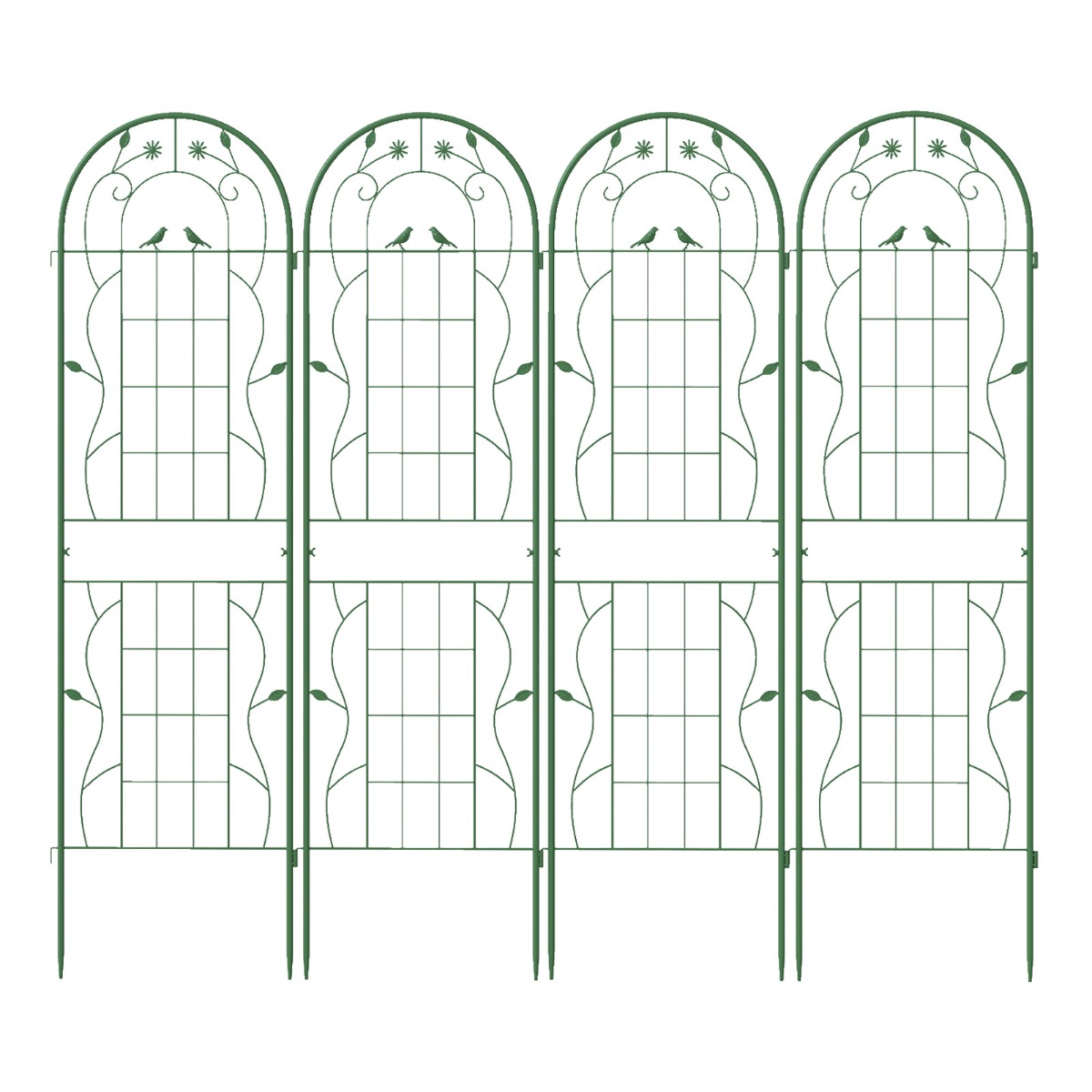 Conjunto de 4 Treliças de Jardim em Metal 180x50cm Conjunto de Suportes para Plantas Trepadeiras Vegetais Verdes