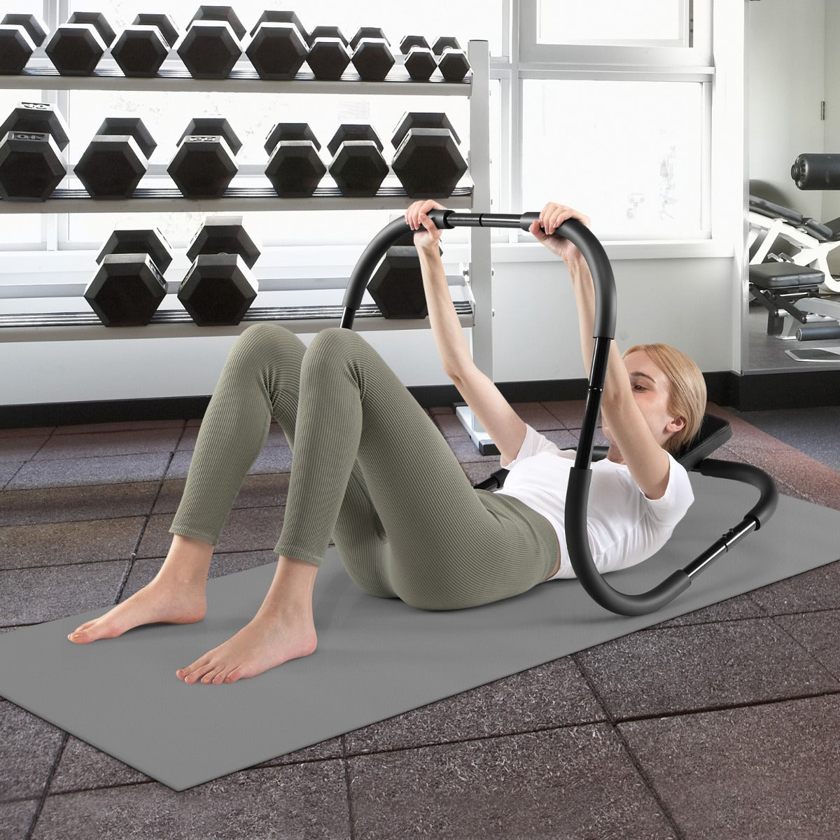 Entrenador de Abdominais AB Ergonómico e Portátil com Apoio de Cabeça Acolchoado para Fitness 72,5 x 72,5 x 64cm Preto
