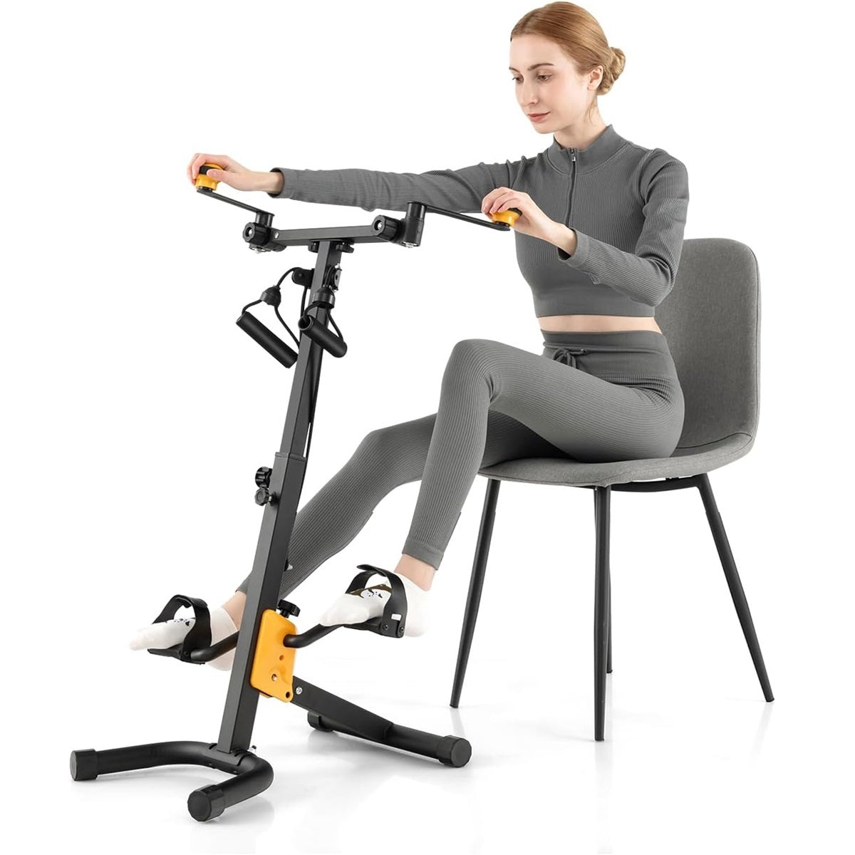 Treinador de Pedais para Braços e Pernas com Pega e Resistência Ergómetro de Altura e Comprimento Ajustável 43 x 53 x 73-102 cm