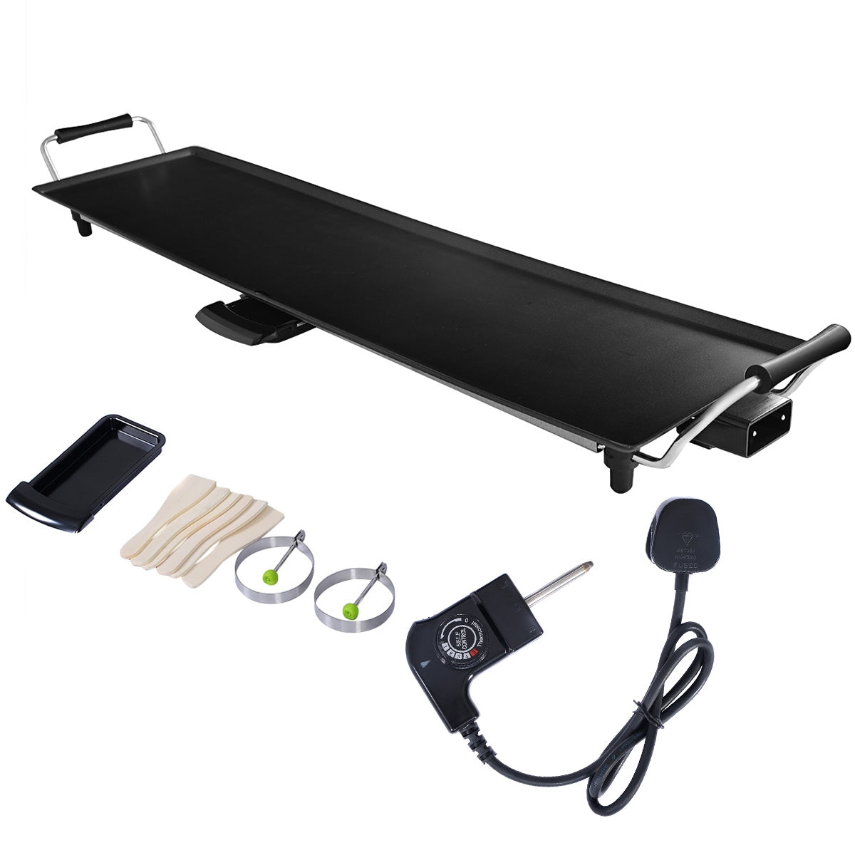 Parrilla Eléctrica de Interior 1800 W com Plancha Antiaderente Ampla e Gaveta para Recolher o Óleo Negro 90 x 23 cm