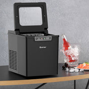 Máquina de Gelo com Sistema de Alarme Pá e Cesto Removível para Casa Escritório Bar Preto 35 x 25 x 29,5 cm