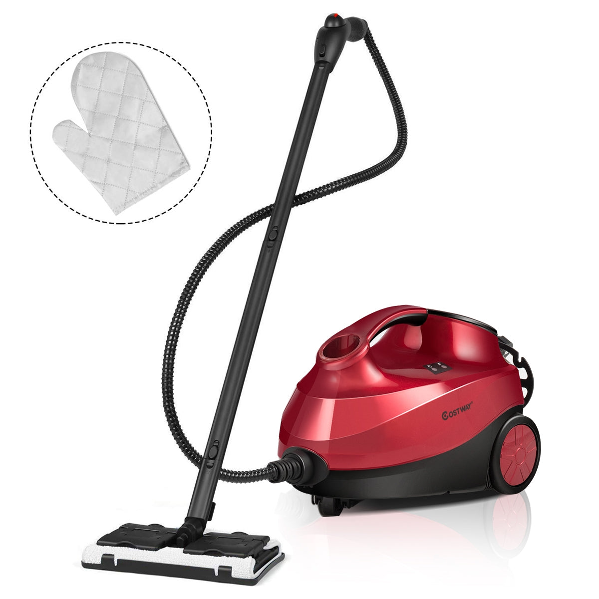 Vaporeta Limpiadora a Vapor 2000 W 1,5 L Presión 4 Bar con Cierre de Seguridad Apagamiento Automático para Alfombras y Suelos Rojo