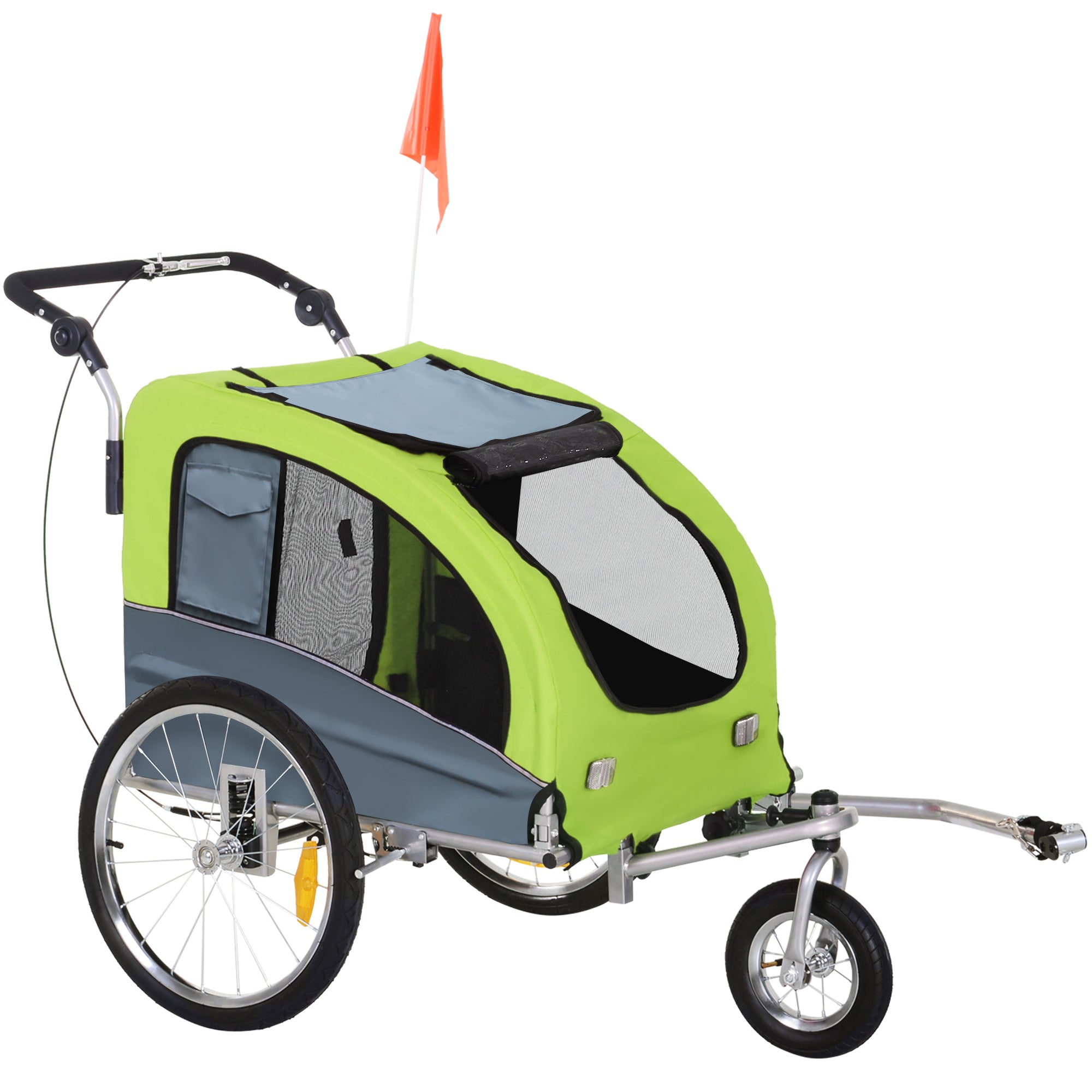 Reboque Bicicleta para Animais de Estimação 2 em 1 155x83x108 cm Verde e Cinza