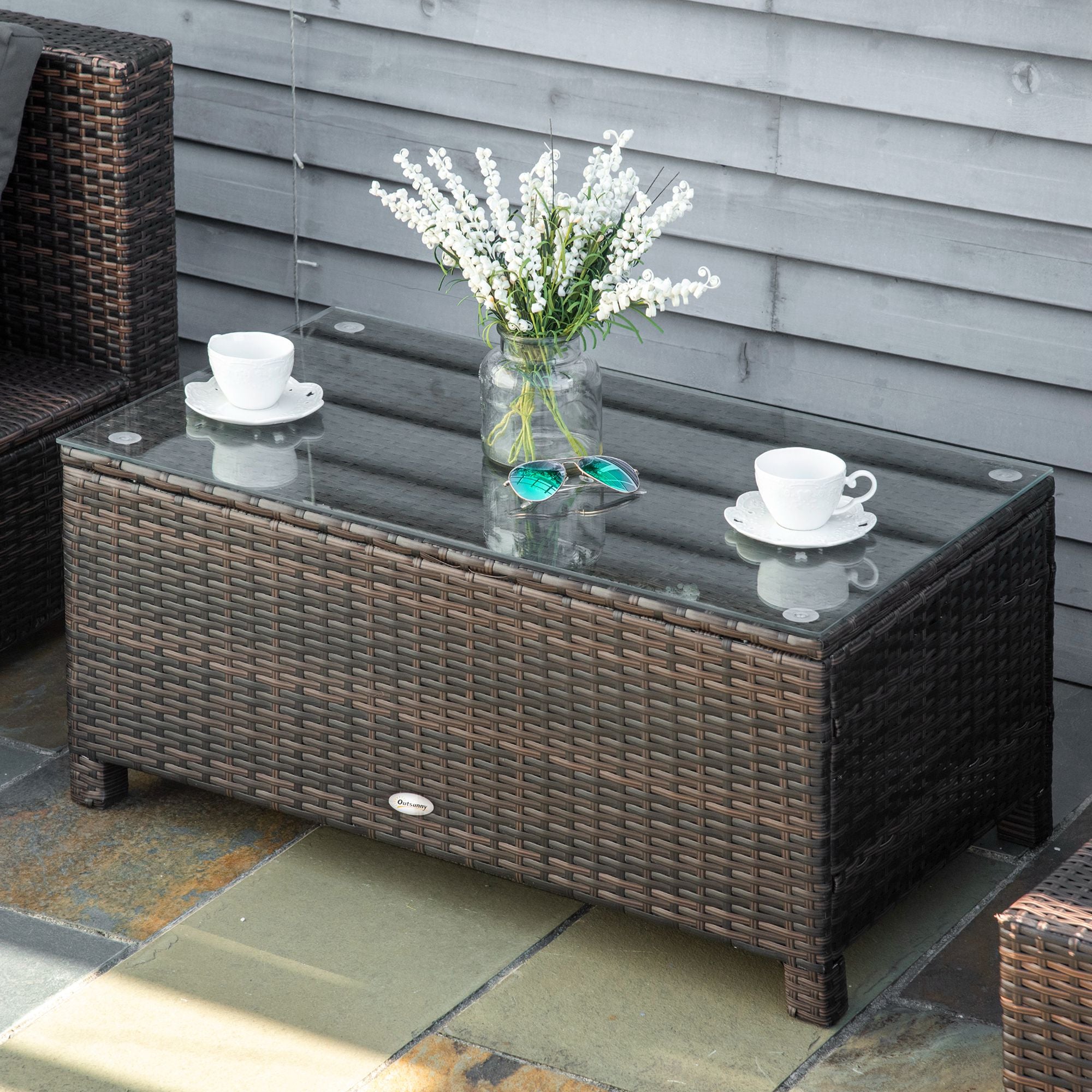 Mesa de Centro de Jardim Vime Sintético Marrom 85x50x39 cm