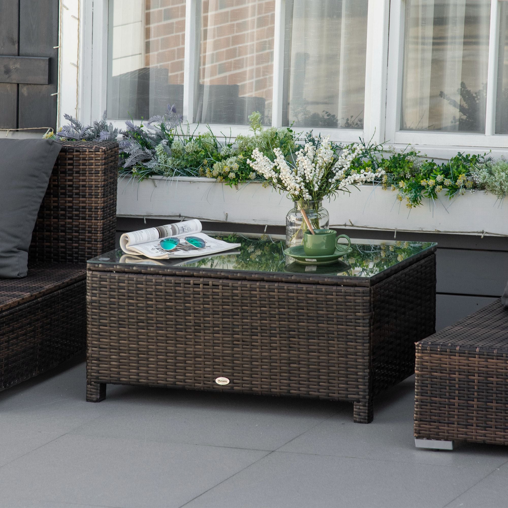 Mesa de Centro de Jardim Vime Sintético Marrom 85x50x39 cm