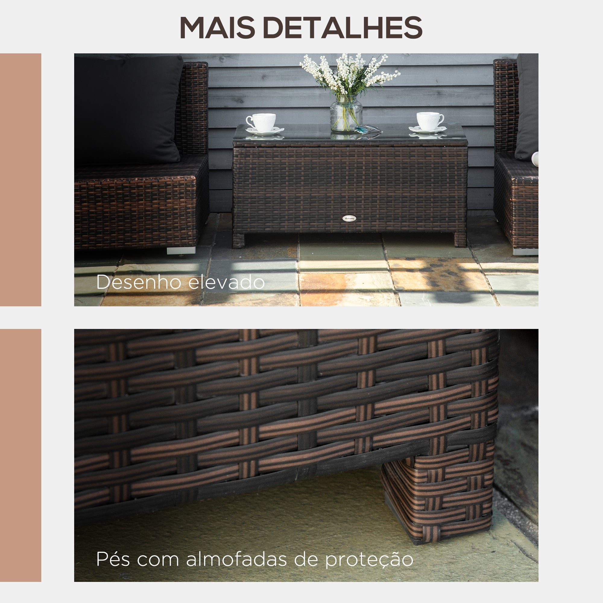 Mesa de Centro de Jardim Vime Sintético Marrom 85x50x39 cm