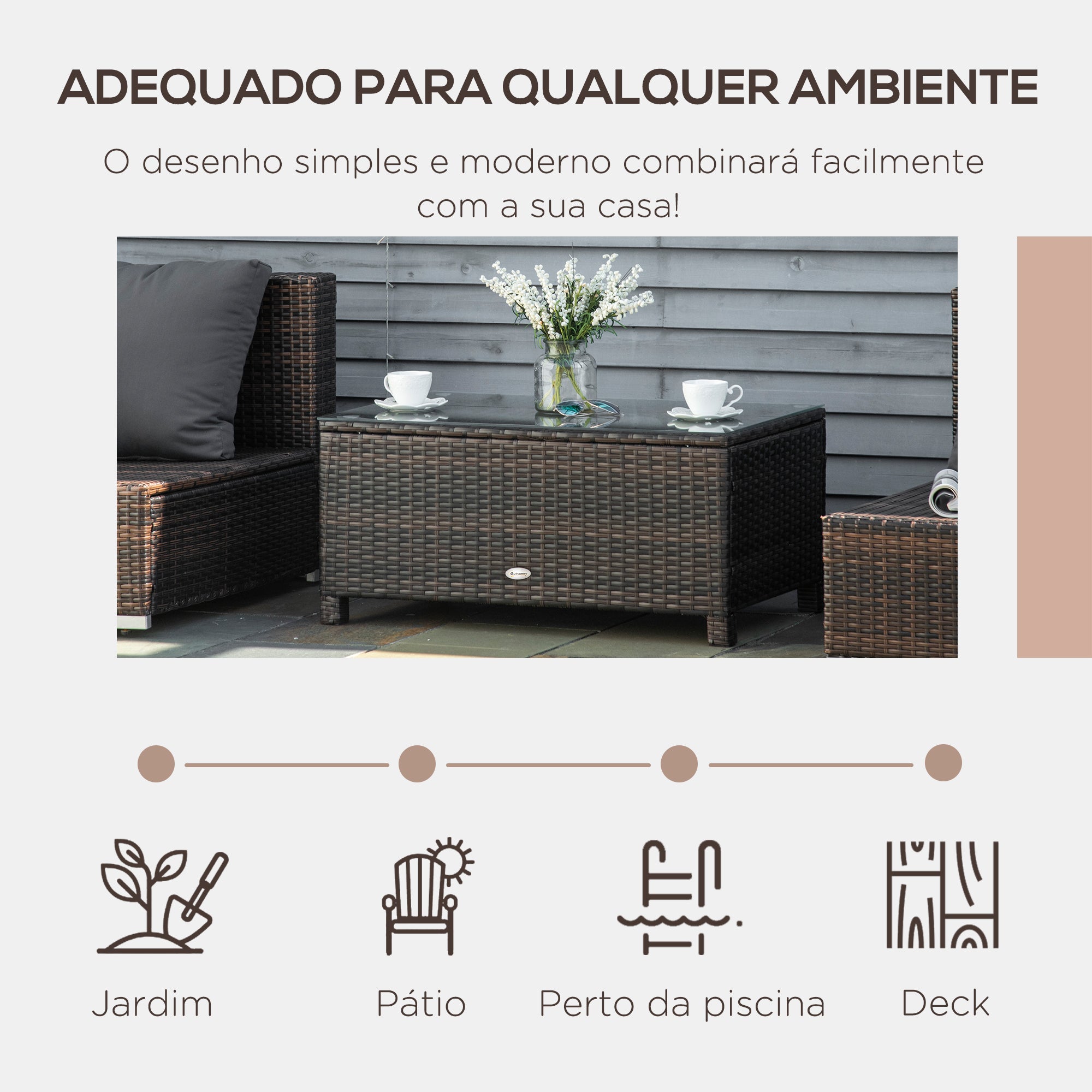 Mesa de Centro de Jardim Vime Sintético Marrom 85x50x39 cm