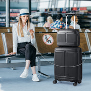 Conjunto de Bagagem de 2 Peças - Mala de Mão de 20" e Estojo Cosmético de 14" com Porta USB em Carcaça de PP com Fechadura - Preto