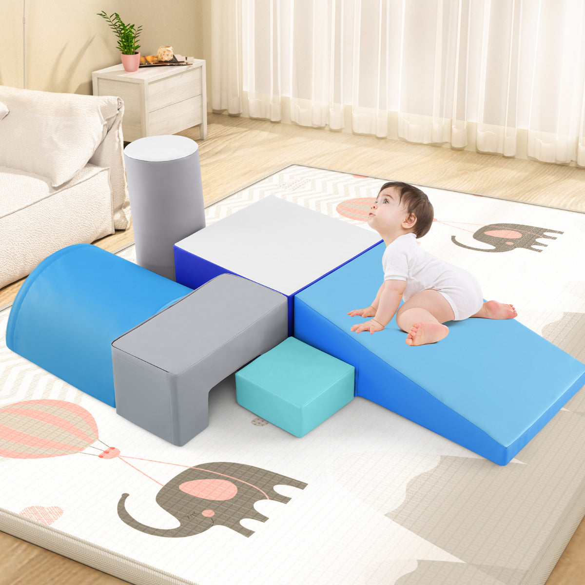 Conjunto de Brinquedos de Escalar – 6 Peças – Azul – PU e EPE