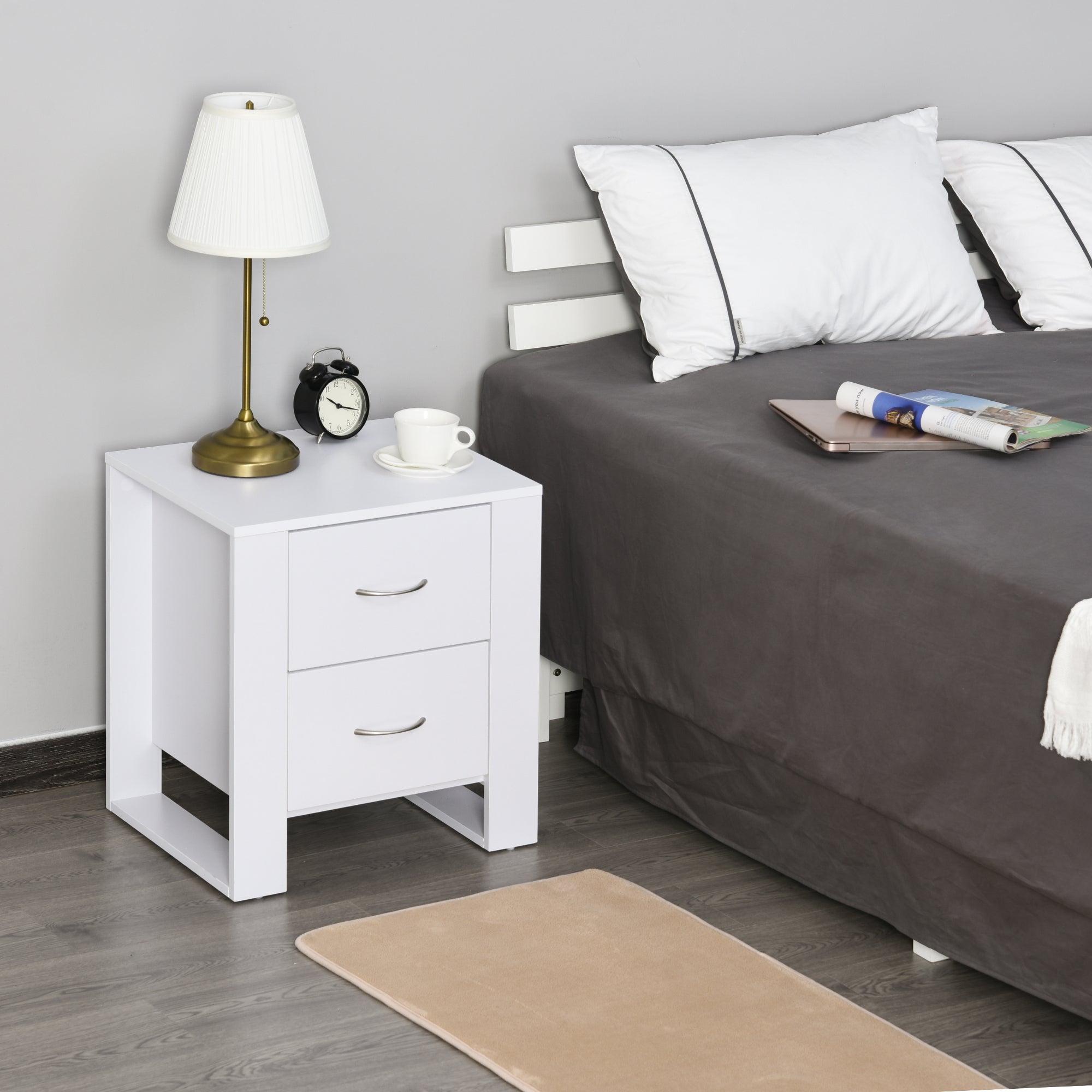 Mesa de Cabeceira com 2 Gavetas - 48x39x54cm - Branco
