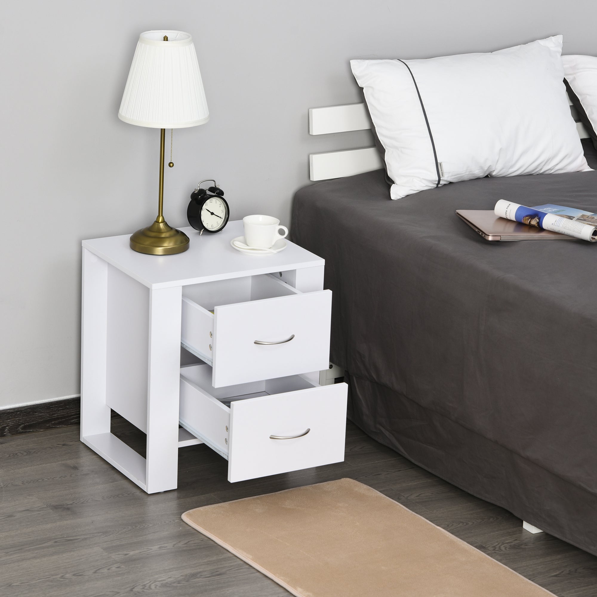 Mesa de Cabeceira com 2 Gavetas - 48x39x54cm - Branco