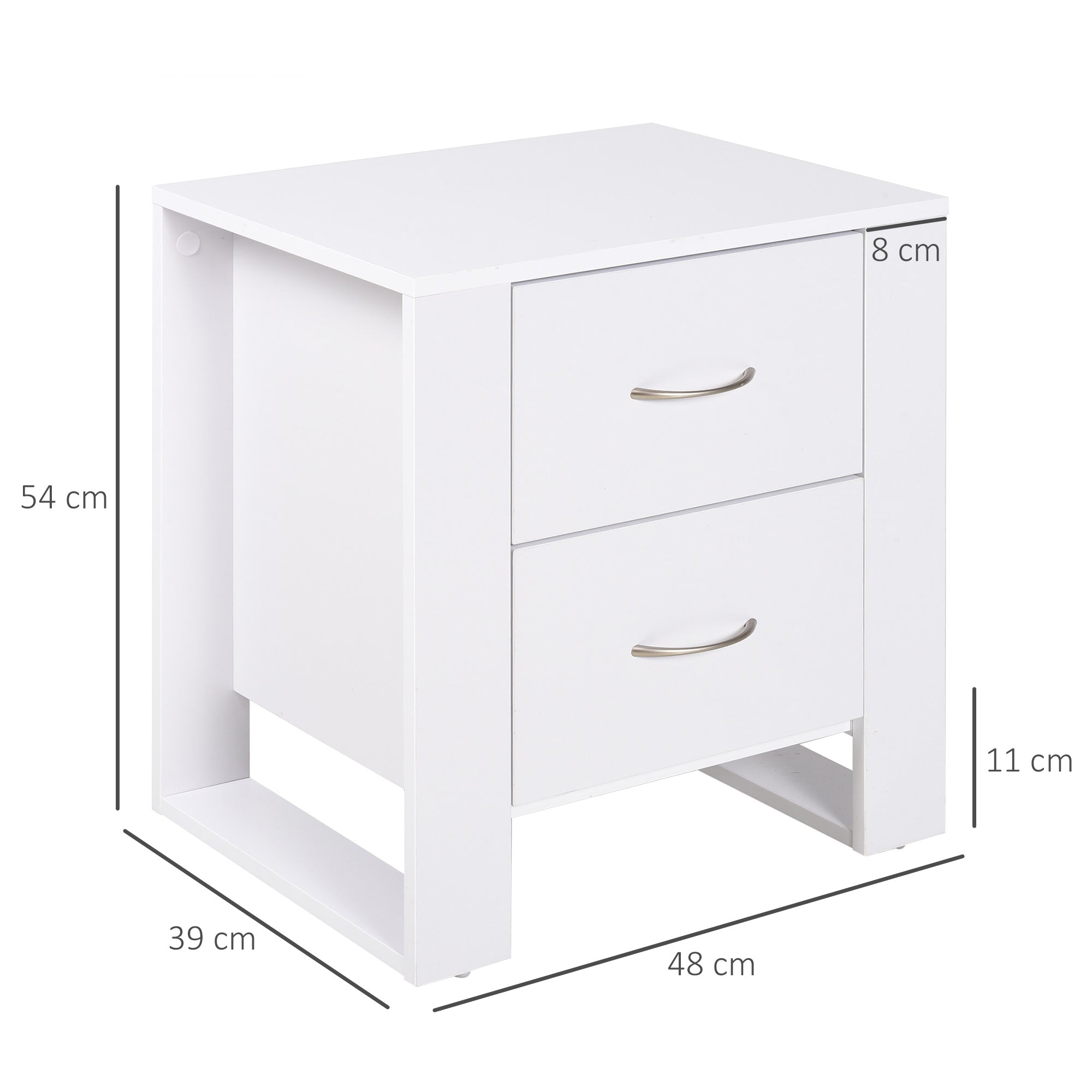 Mesa de Cabeceira com 2 Gavetas - 48x39x54cm - Branco