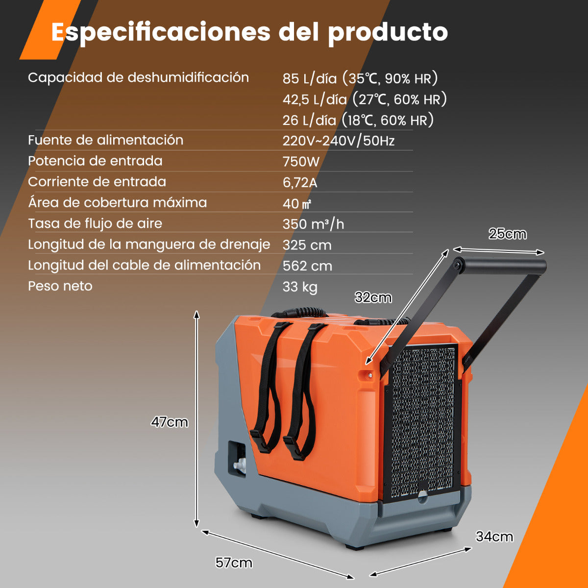 Desumidificador Comercial – 85 L/Dia – Laranja