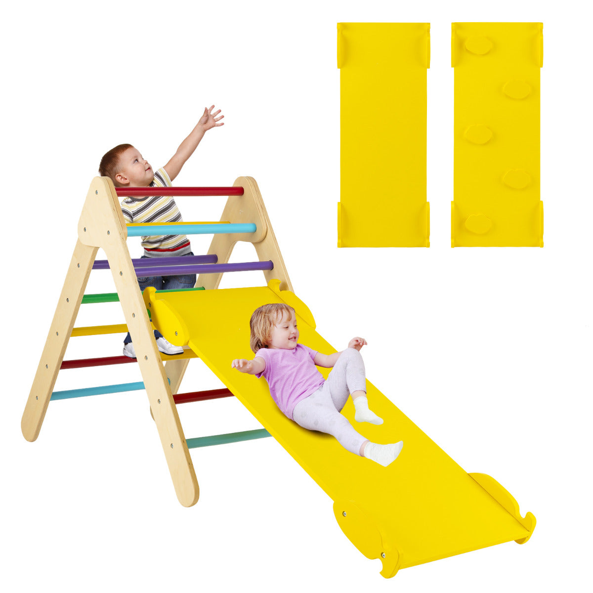 Triângulo de Escalada Multicolor para Crianças - 3 em 1 com Rampa Ajustável
