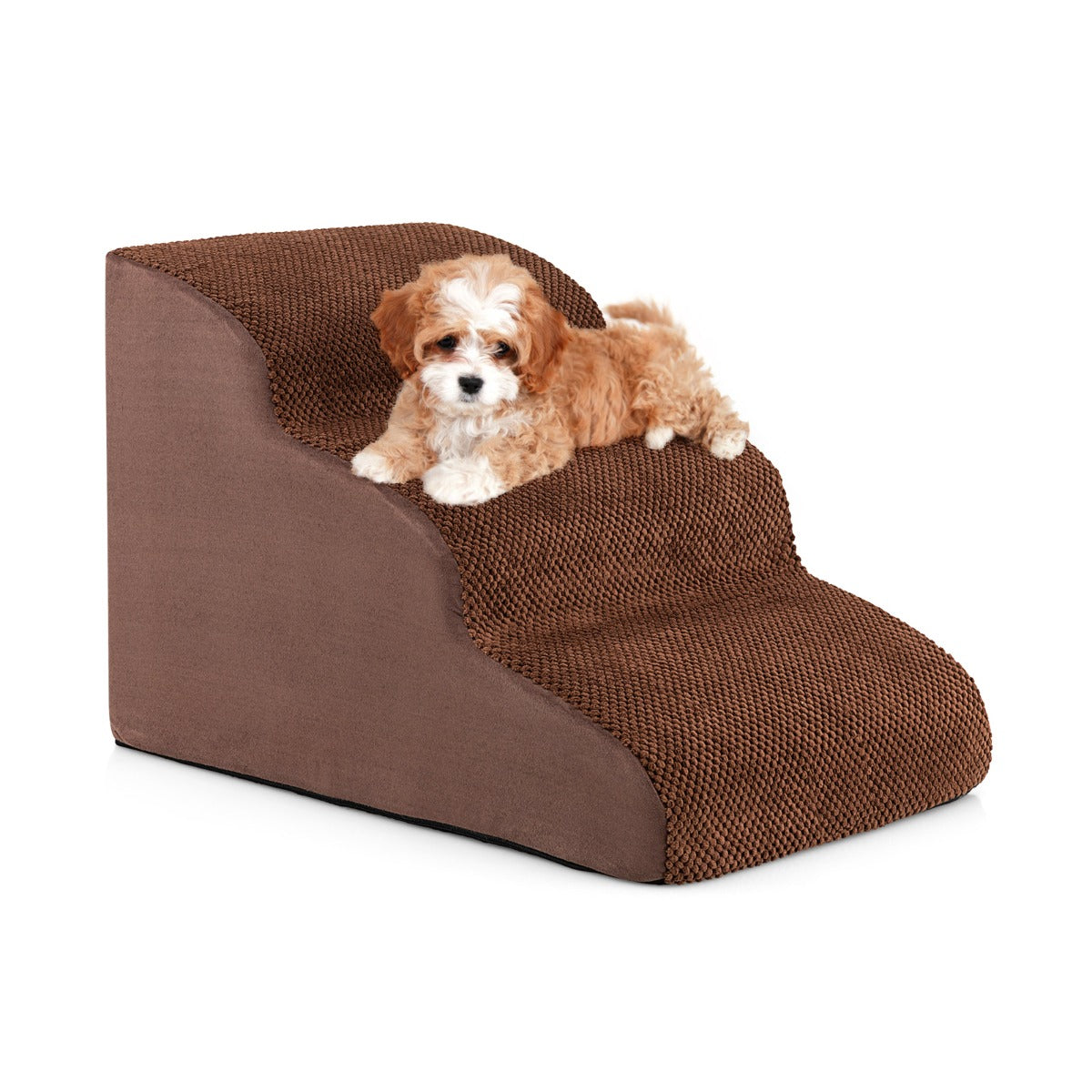 Rampa para Cães de 3 Níveis em Espuma com Capa Lavável para Sofás-Cama Altos Café 58 x 42 x 40 cm