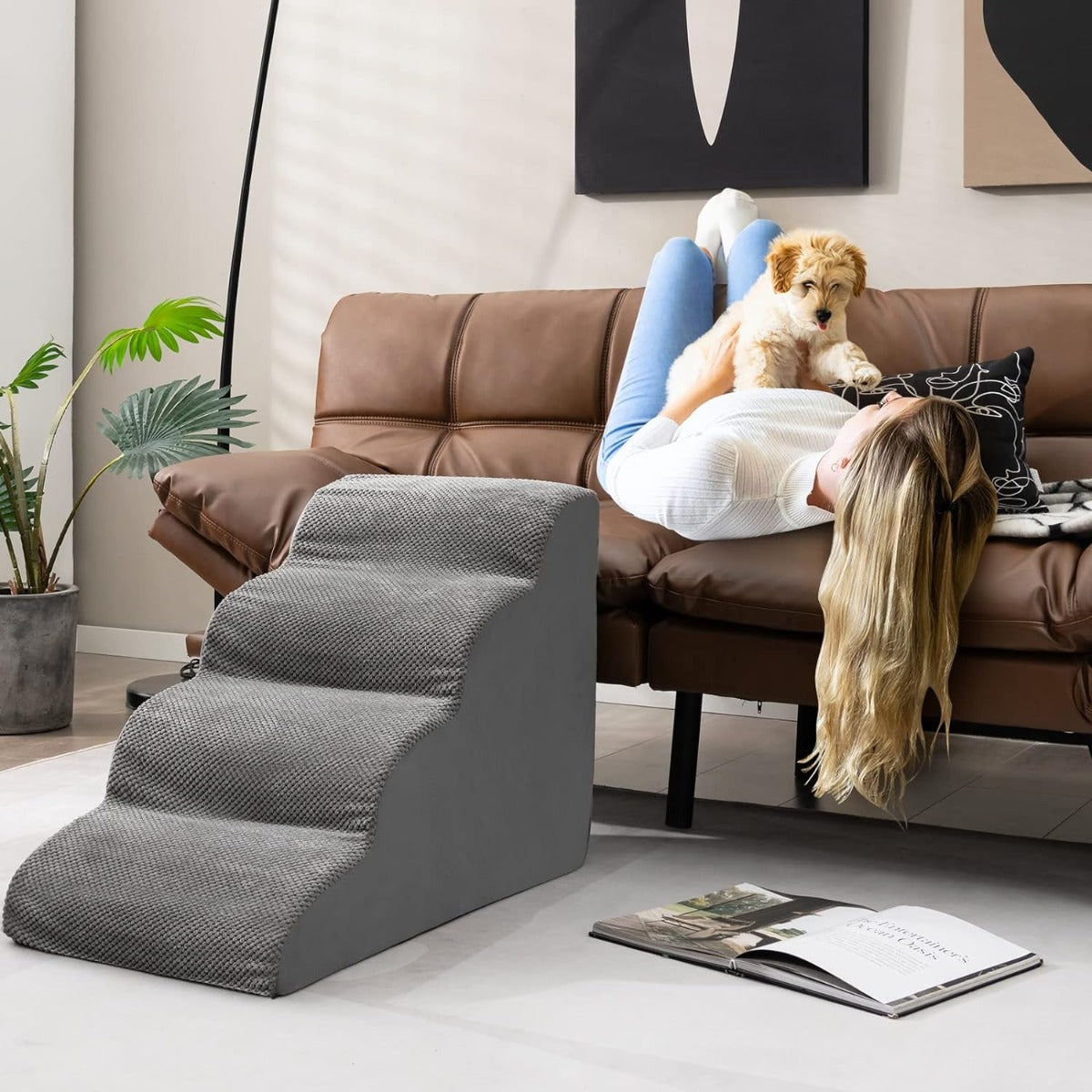 Rampa de Espuma para Animais de Estimação – 72 x 41 x 51 cm – Cinza – Espuma