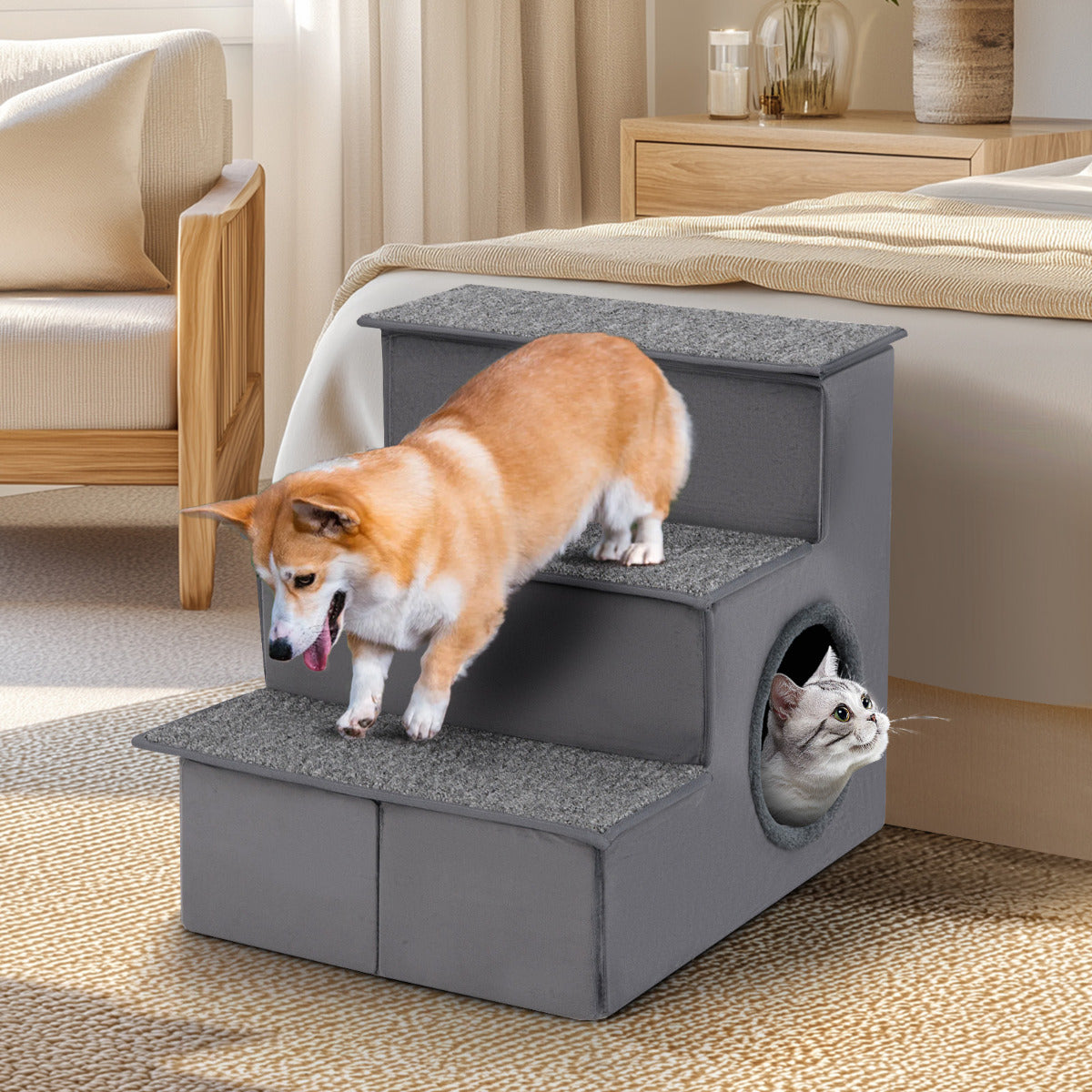 Escada para Cães – 3 Degraus – Cinzenta