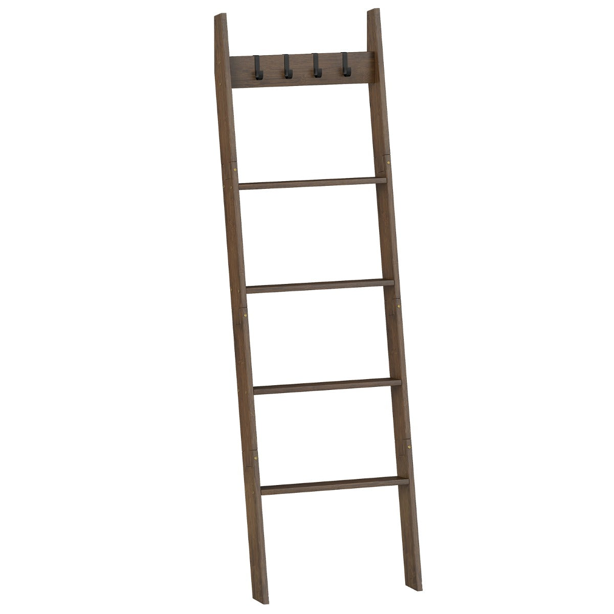 Estante de Escalada de Mantas de Bambú de 5 Níveis com 4 Ganchos - Suporte de Parede com Correias Anti-Vuelco