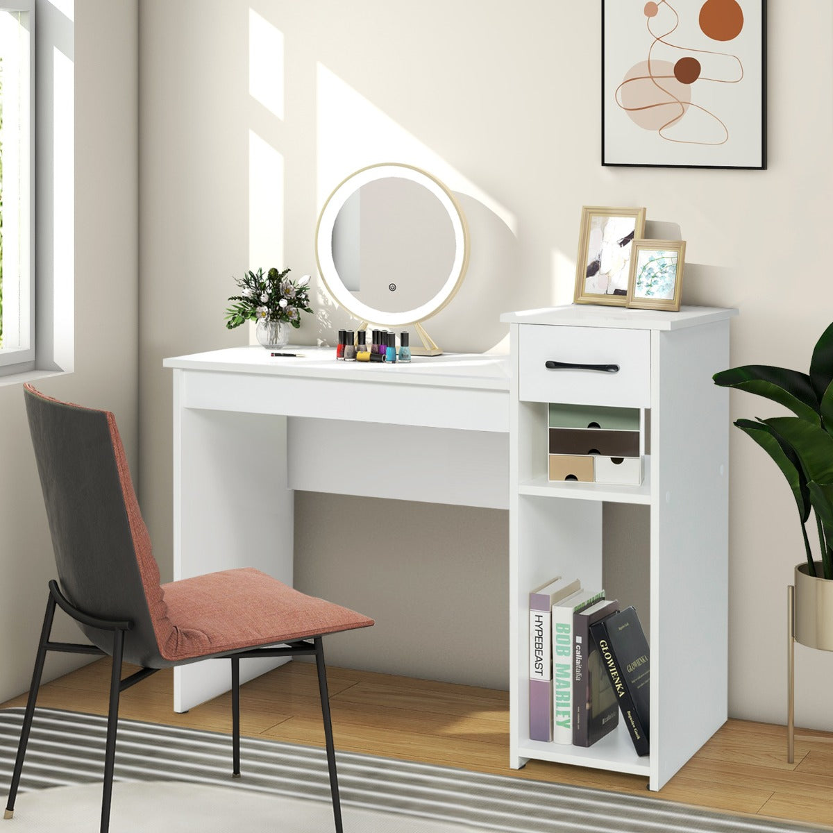 Escritório com Gaveta e Suporte para CPU Prateleira de Armazenamento de 2 Níveis Estação de Trabalho em Madeira para Escritório 102 x 50 x 82 cm Branco