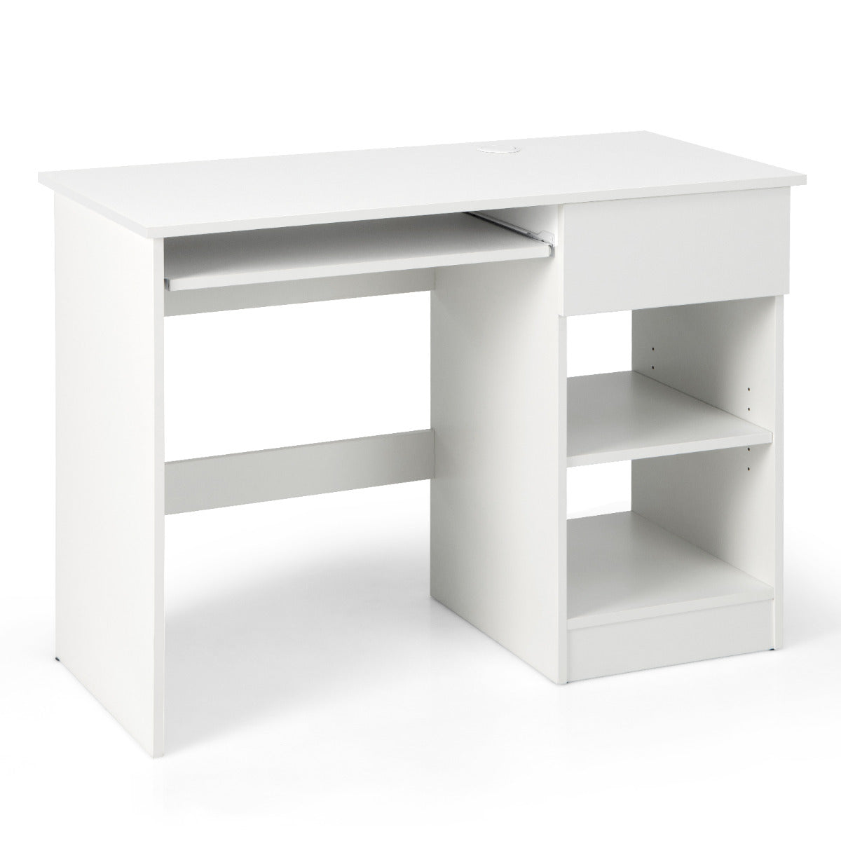 Mesa de Escritório com Gavetas, Secretária para Computador com Tabuleiro Extraível para Teclado e Estante Ajustável para Estudo Escritório 108 x 48 x 75 cm Branco