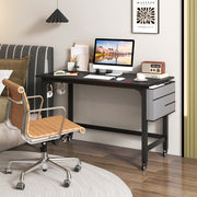 Mesa de Computador com Rodas para Escritório Móvel com Bolsa e Ganchos para Auscultadores Compacto Estrutura em Metal - Preto