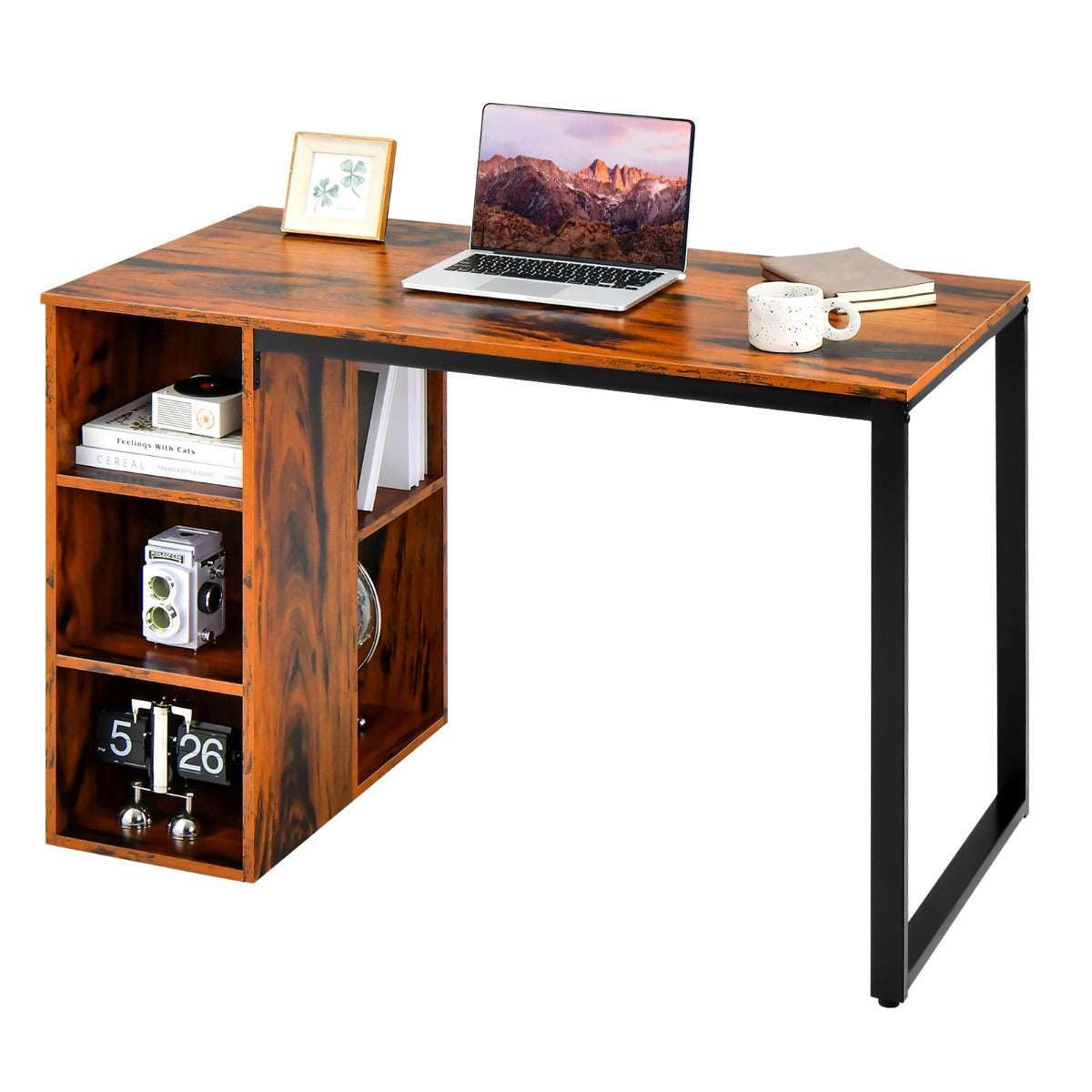 Mesa de Escritório com 5 Estantes em Metal 115 x 59,5 x 75 cm - Marrón